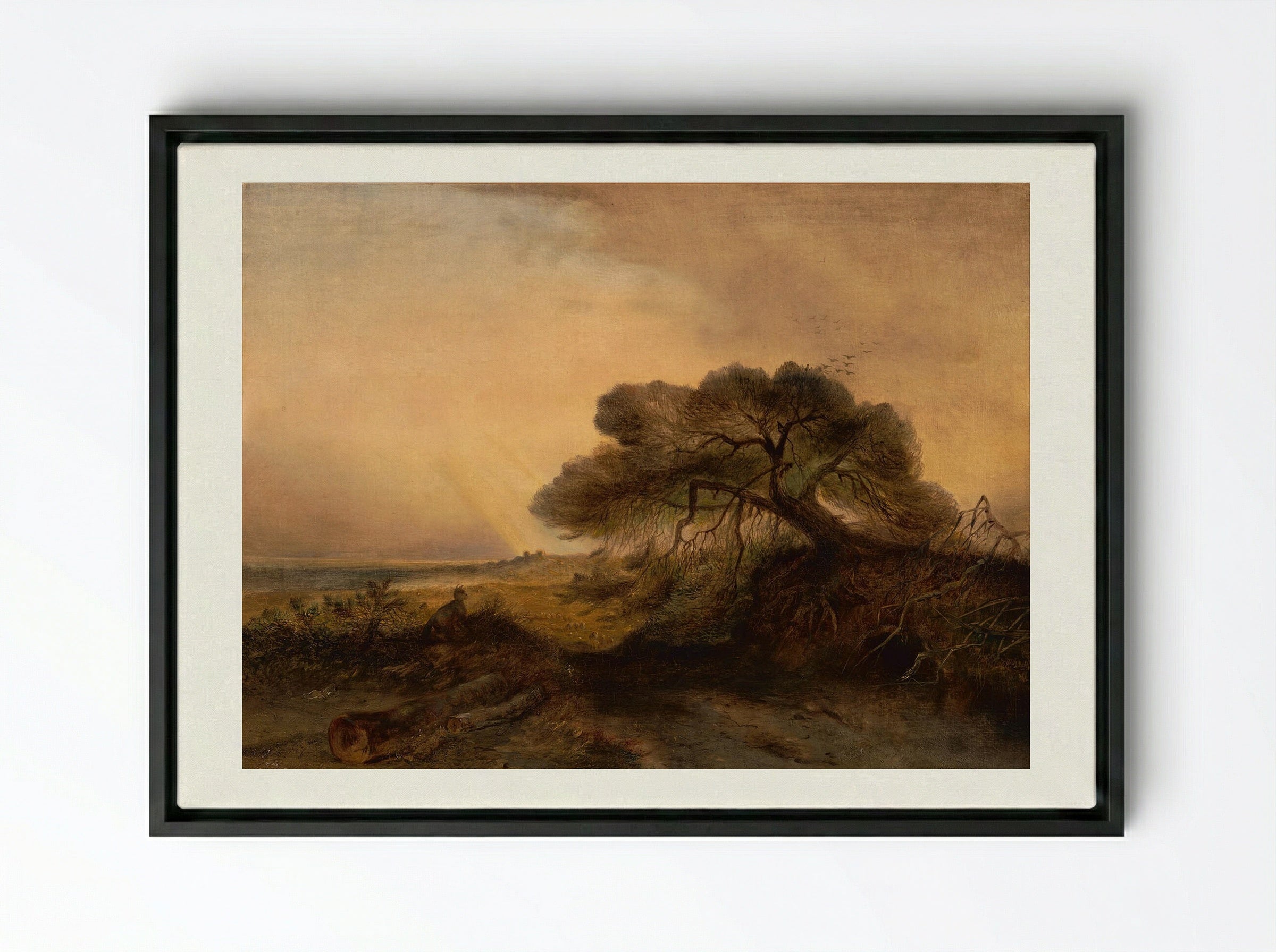 Liggende man met hond - Johannes Tavenraat - Framed Canvas Black