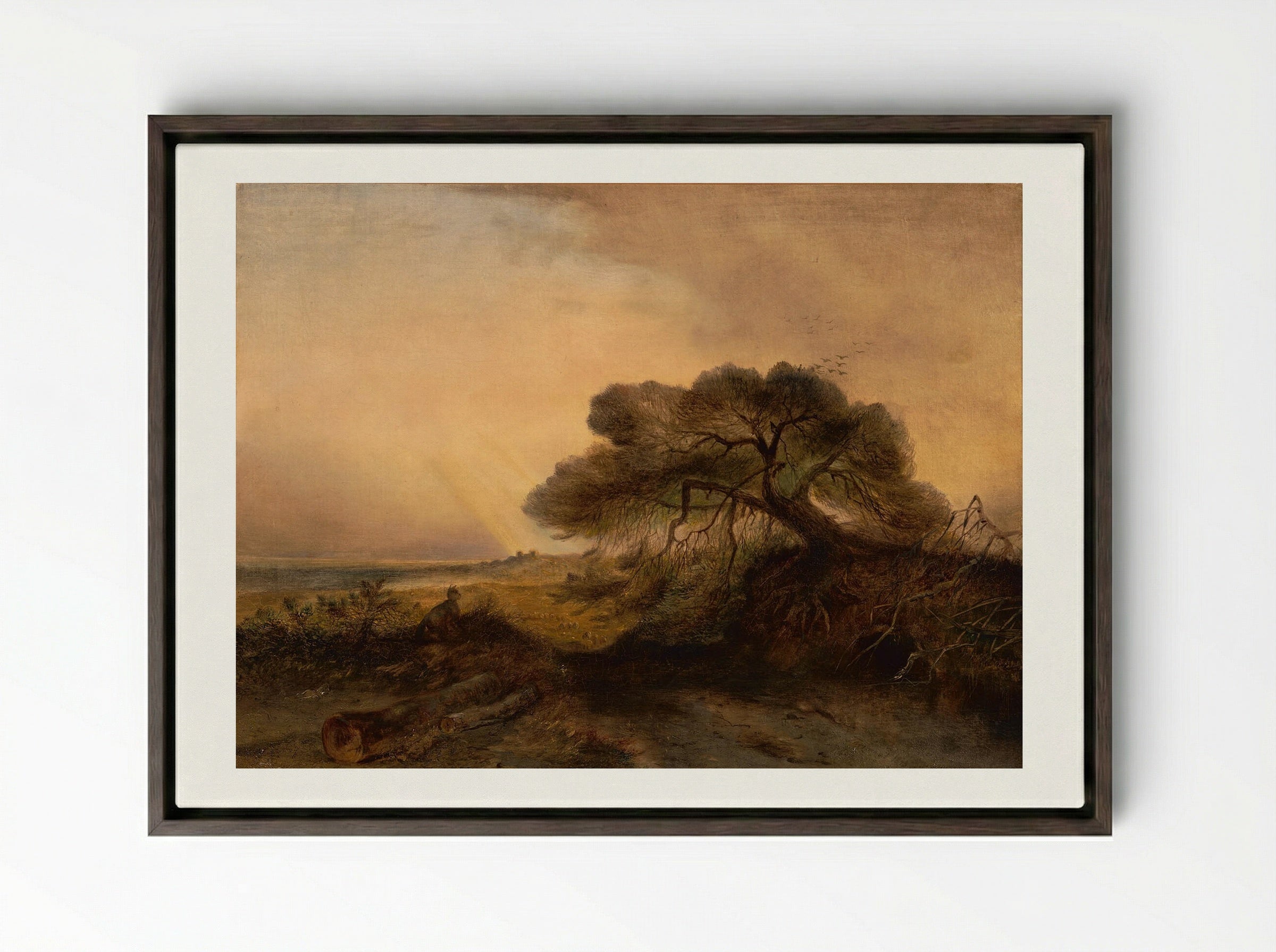 Liggende man met hond - Johannes Tavenraat - Framed Canvas Dark Wood