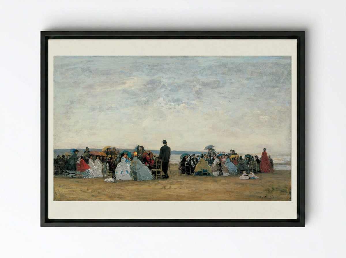 The Beach at Trouville - Eugène Boudin - Framed Canvas Black