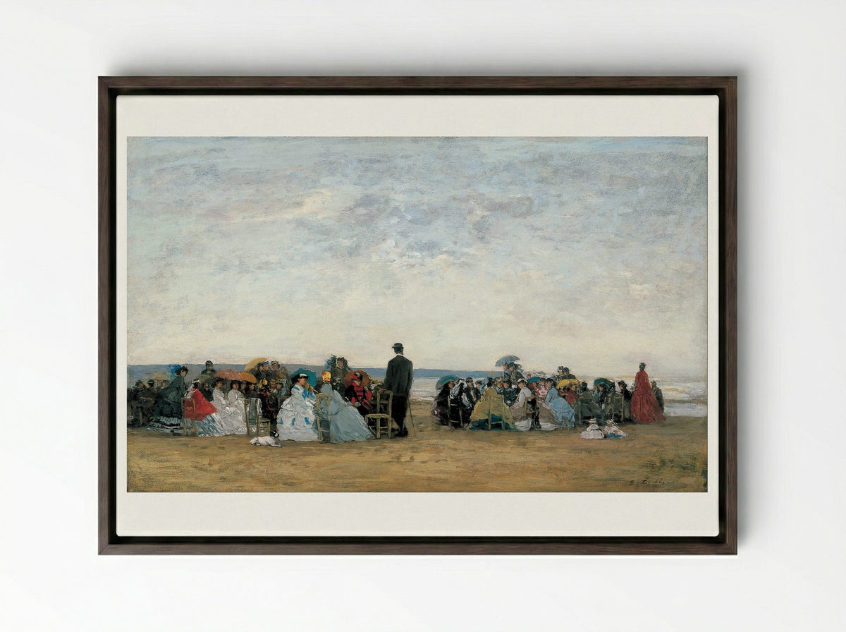 The Beach at Trouville - Eugène Boudin - Framed Canvas Dark Wood