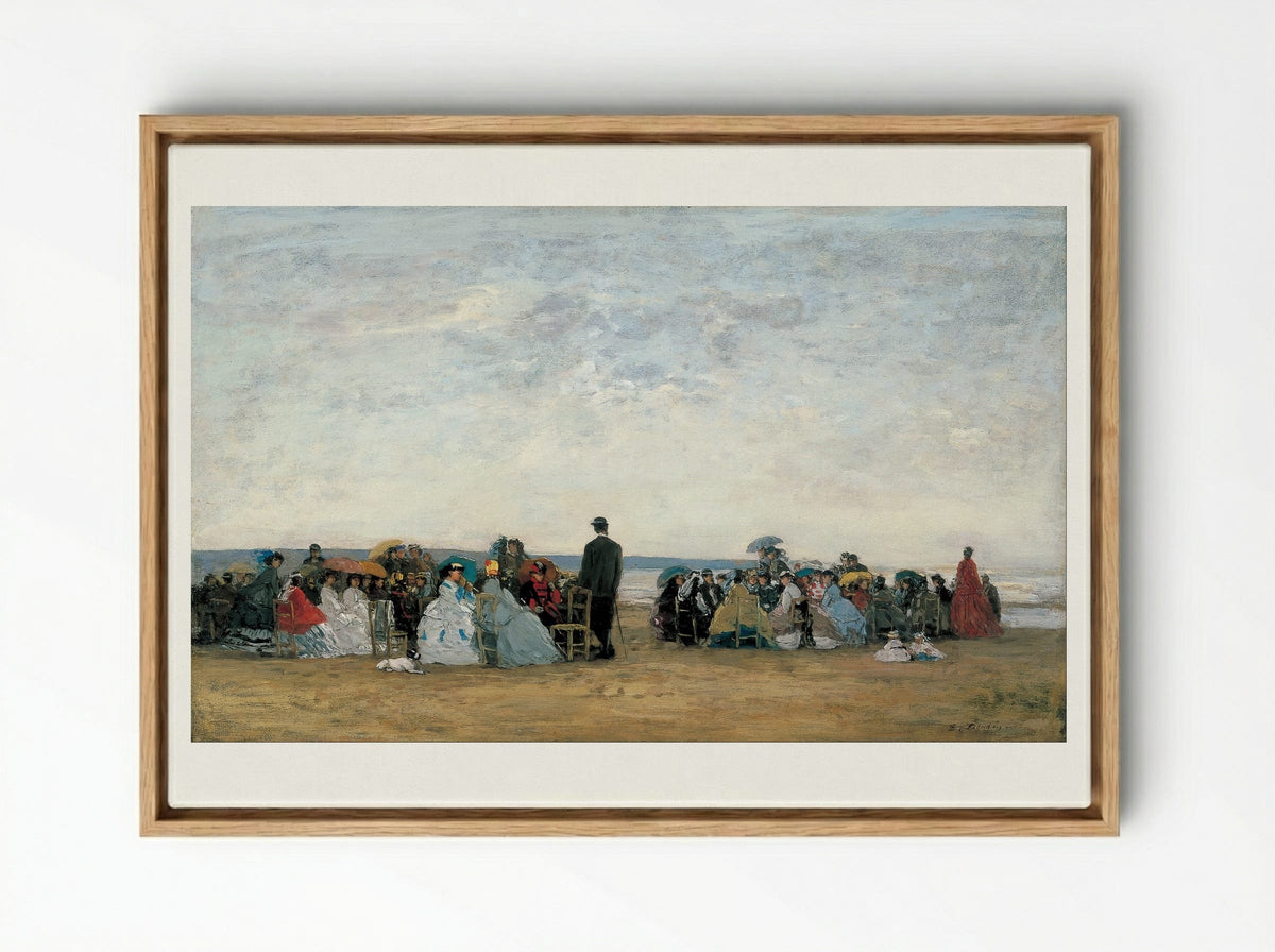 The Beach at Trouville - Eugène Boudin - Framed Canvas Wood