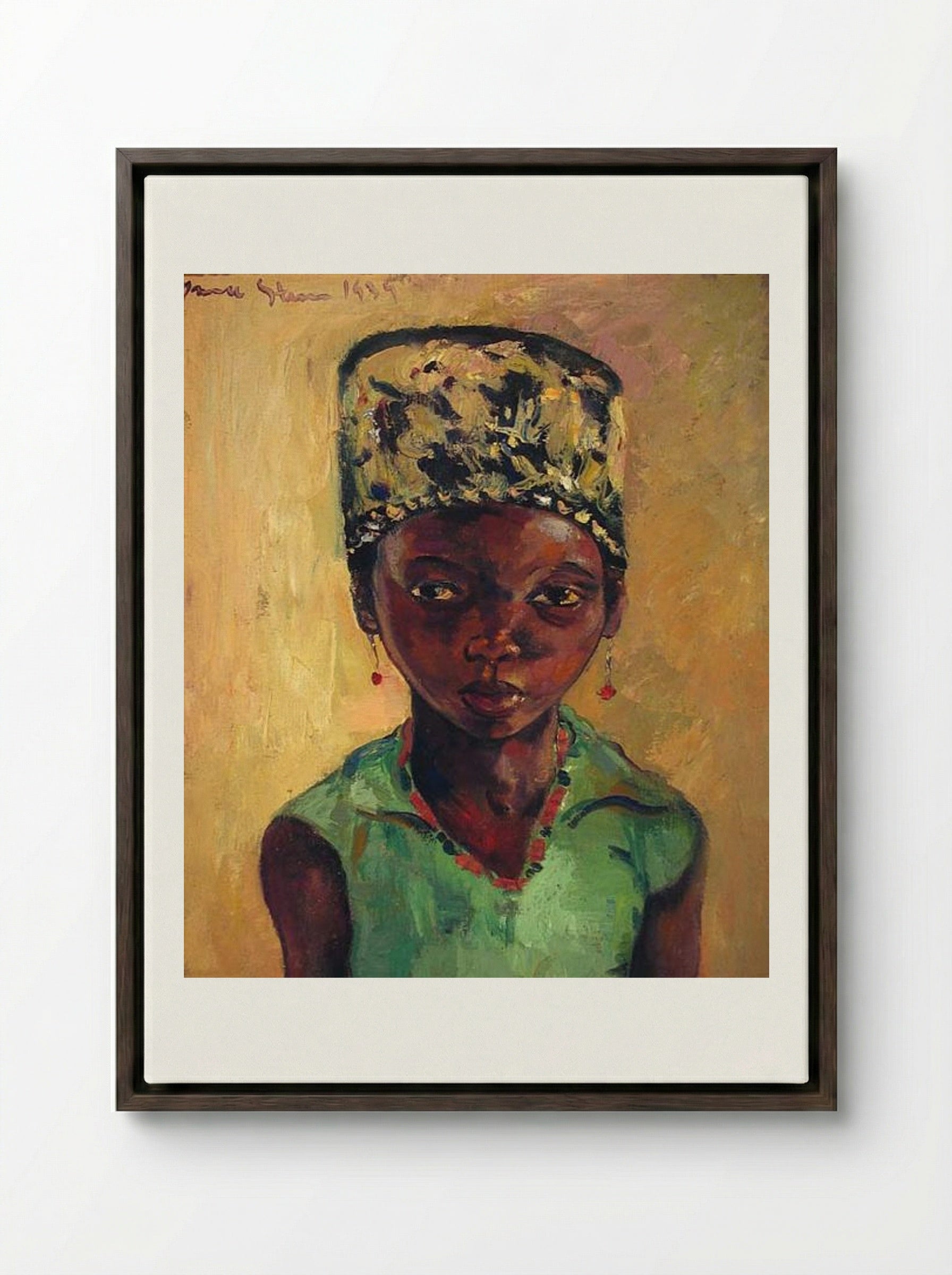 Portrait of a Young Girl - Irma Stern - Framed Canvas Dark Wood