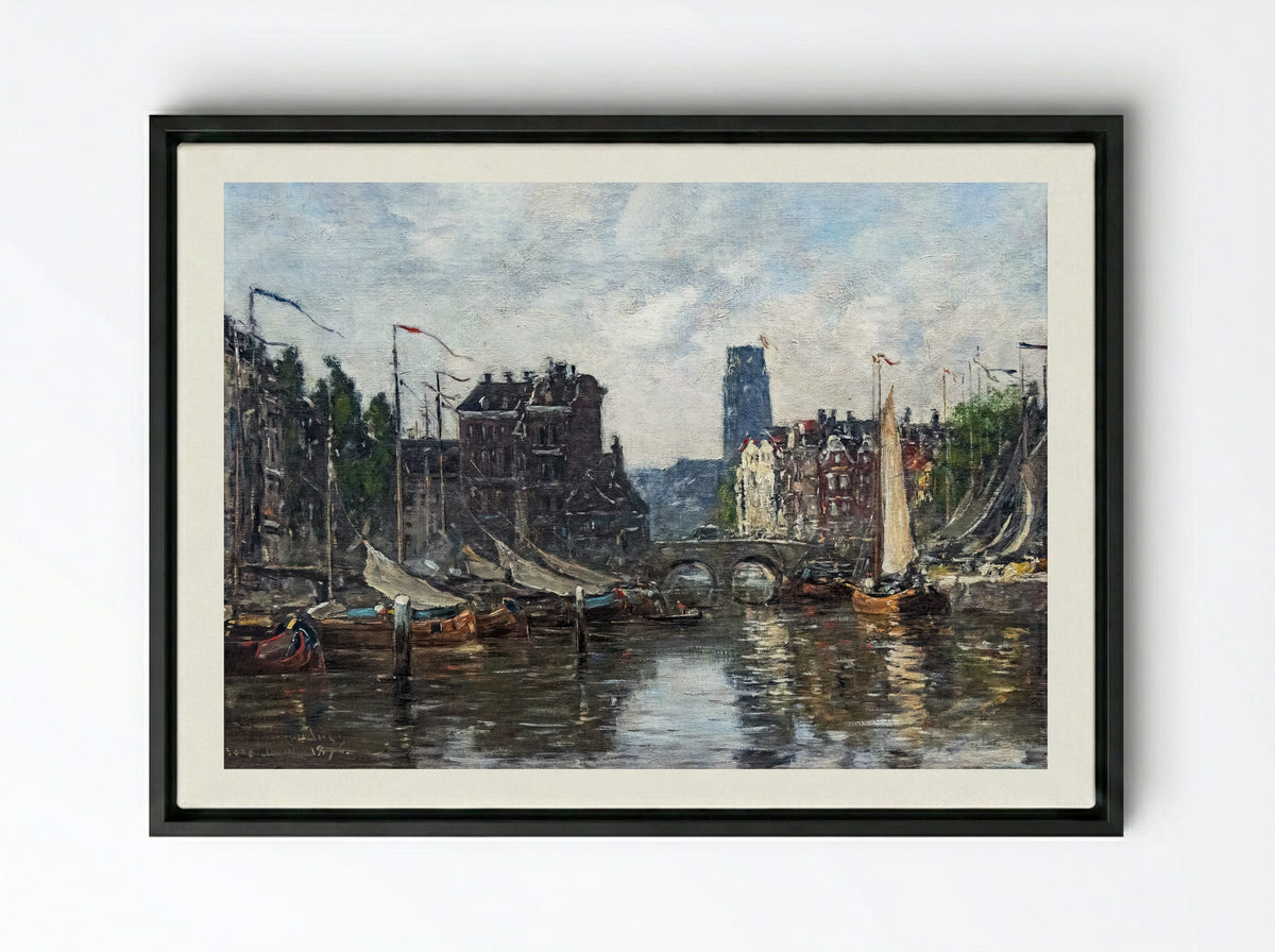 Rotterdam, Le Pont de Bourse - Eugène Boudin - Framed Canvas Black