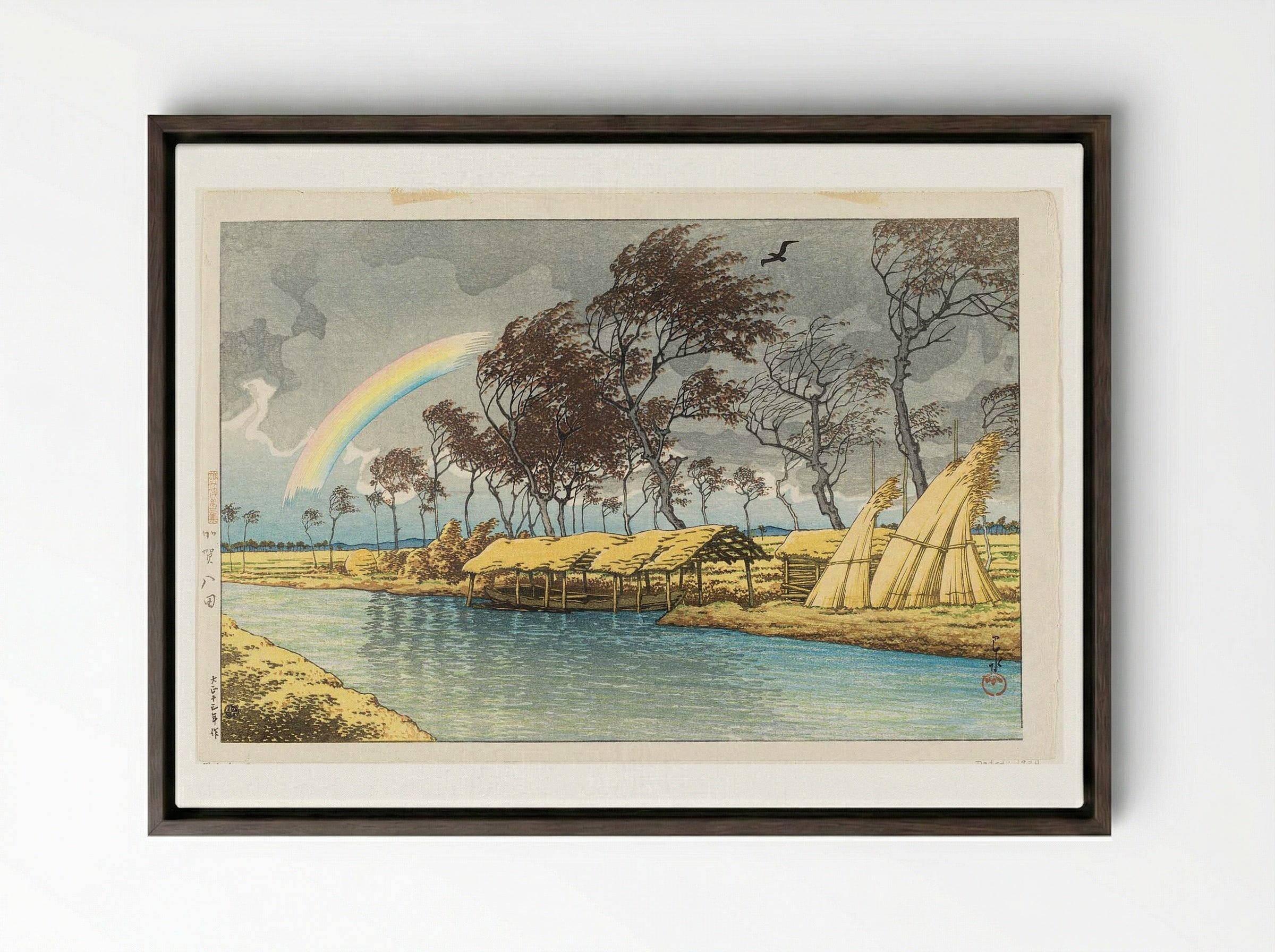 Autumn Rainbow at Hatta, Kaga - Hasui Kawase - Framed Canvas Dark Wood