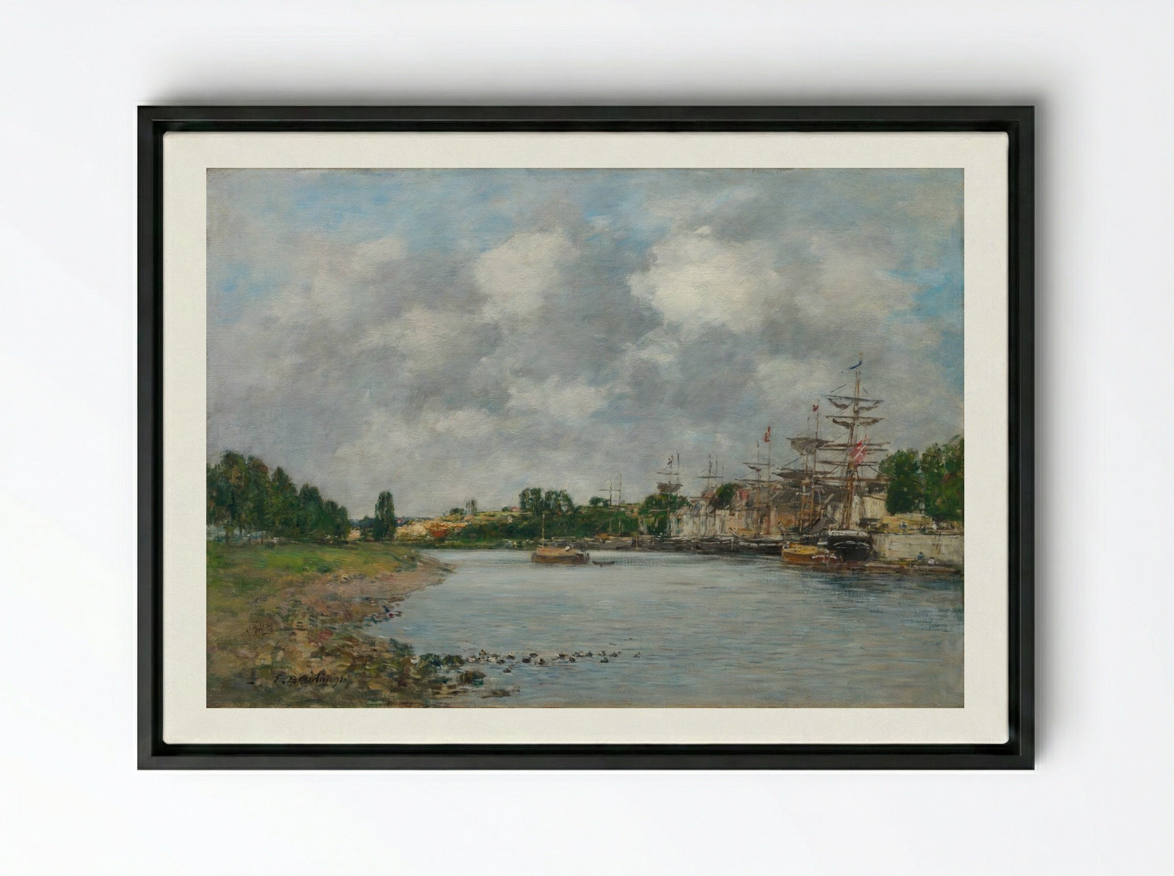 View of the Port of Saint-Valéry-sur-Somme - Eugène Boudin - Framed Canvas Black