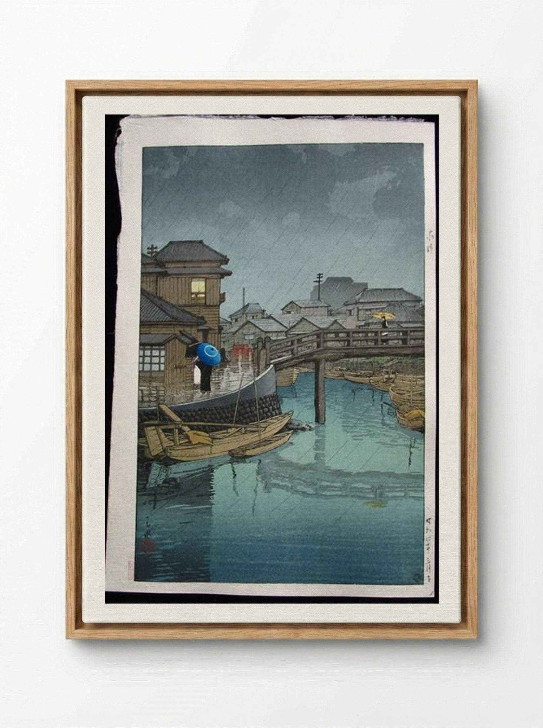 Rainy Season at Ryoshimachi - Hasui Kawase - Framed Canvas Wood