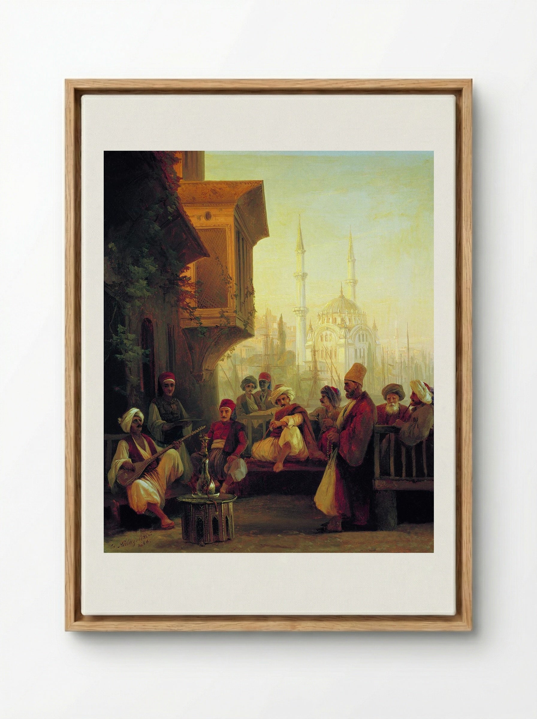 Coffee house by the Ortaköy Mosque in Constantinople - Ivan Aivazovsky - Framed Canvas Wood