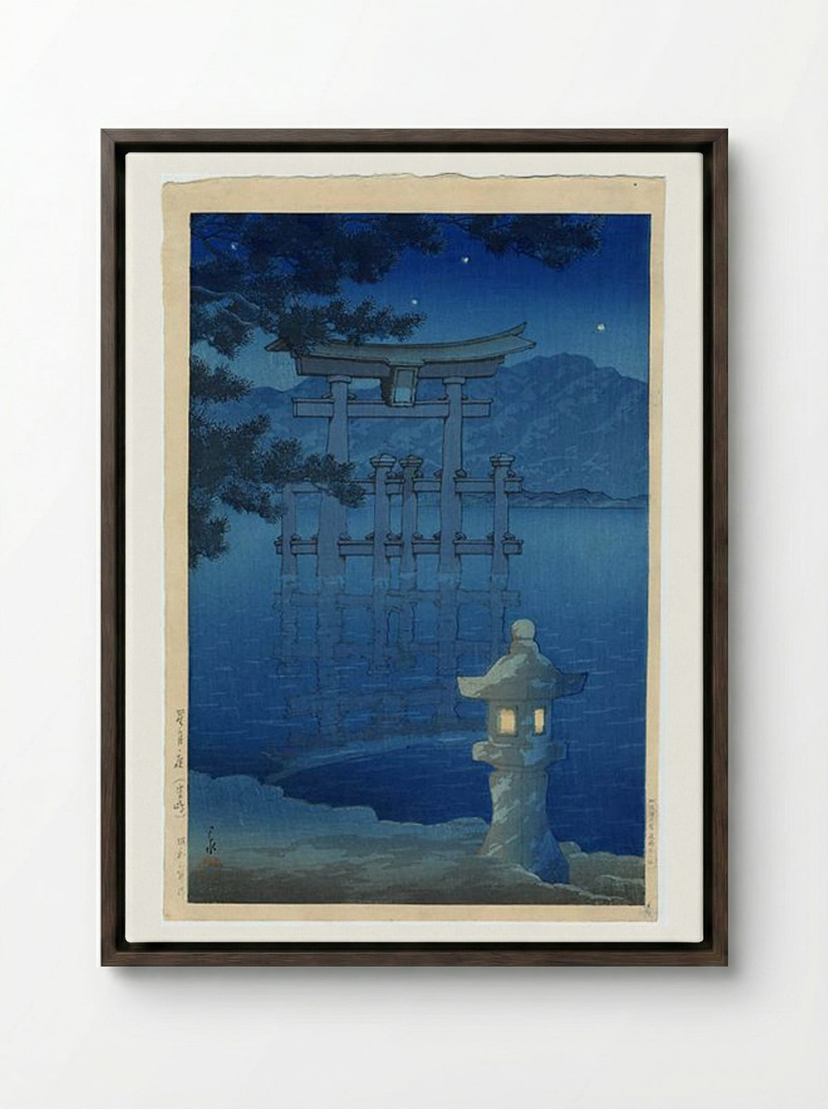 Starlit Night, Miyajima - Hasui Kawase - Framed Canvas Dark Wood