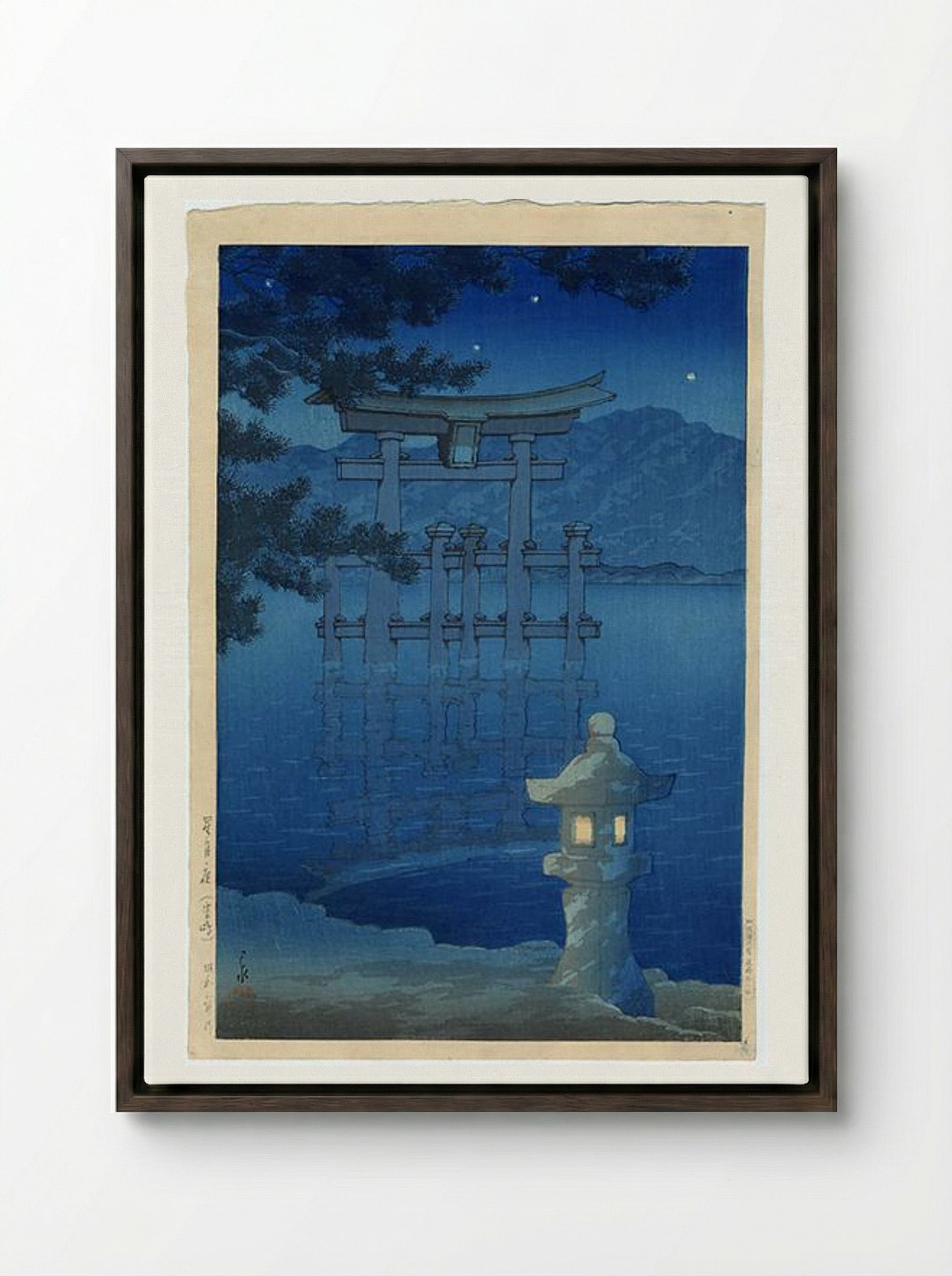 Starlit Night, Miyajima - Hasui Kawase - Framed Canvas Dark Wood