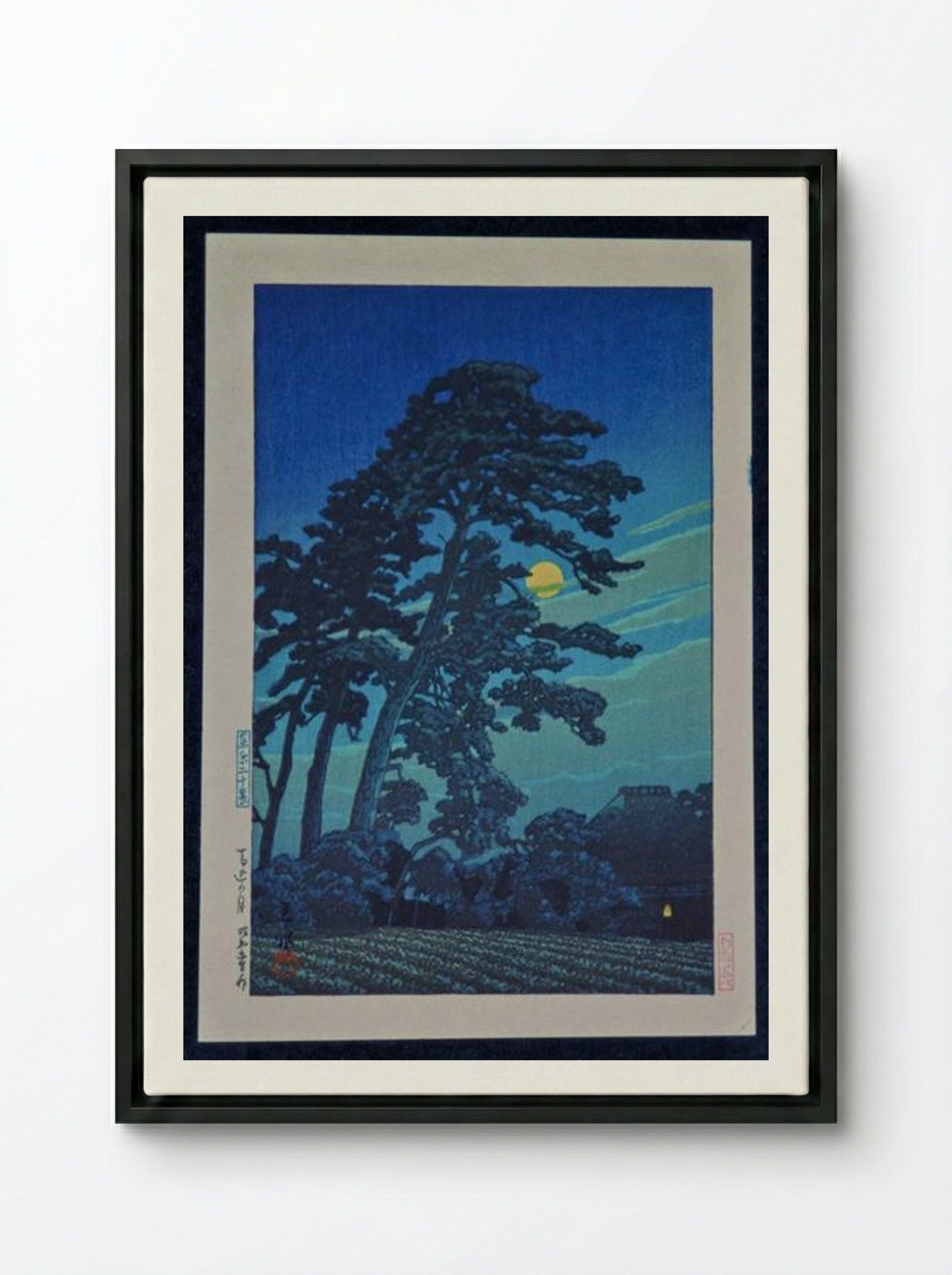 Full Moon at Magome - Hasui Kawase - Framed Canvas Black
