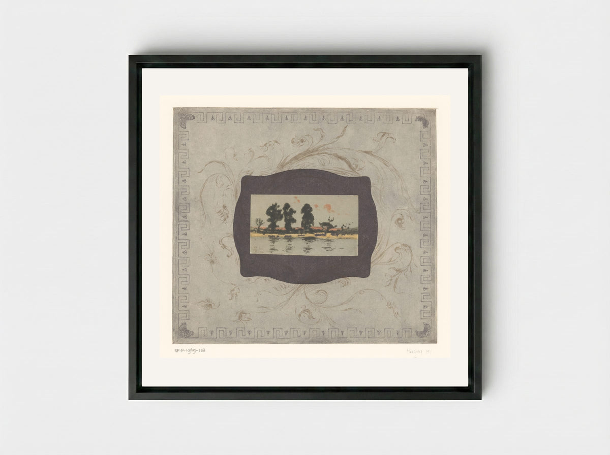 Gezicht op de Theems bij avond - Théodore Roussel - Framed Canvas Black