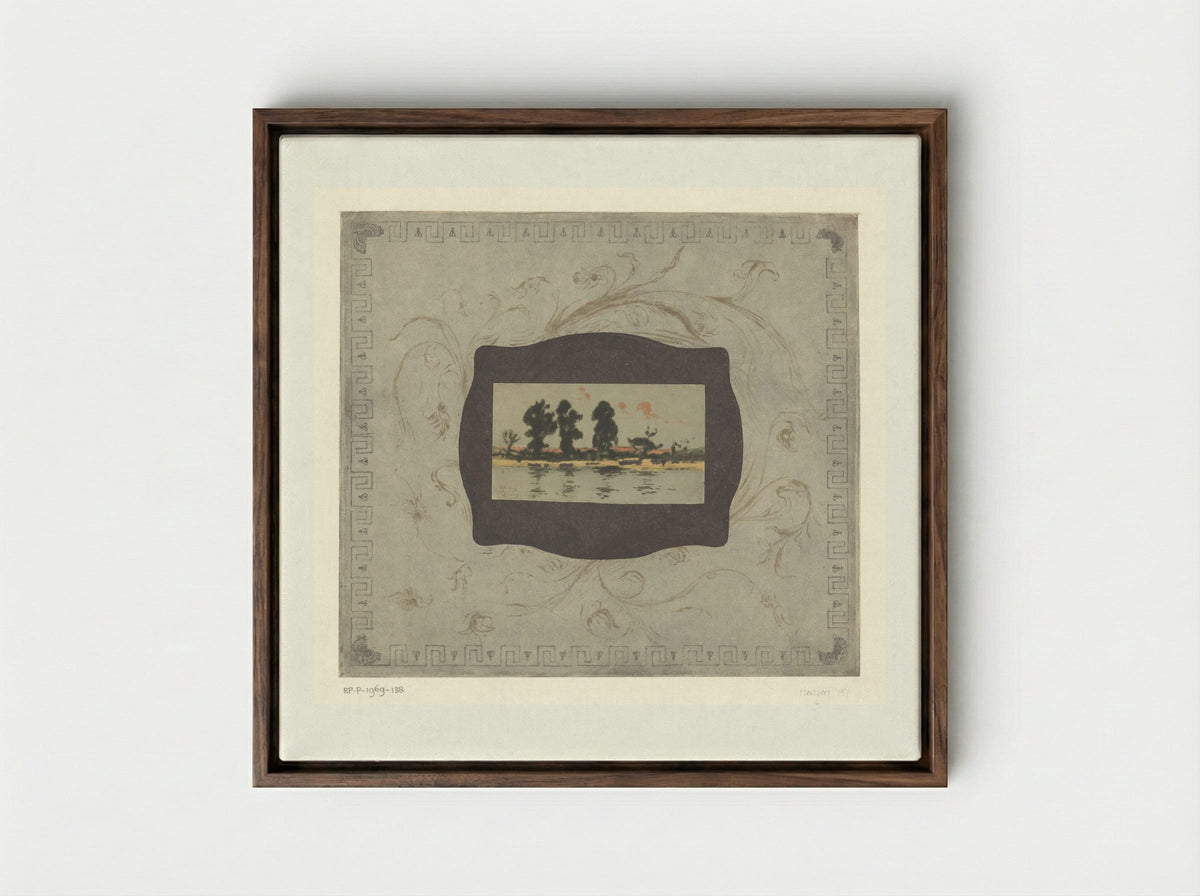 Gezicht op de Theems bij avond - Théodore Roussel - Framed Canvas Dark Wood