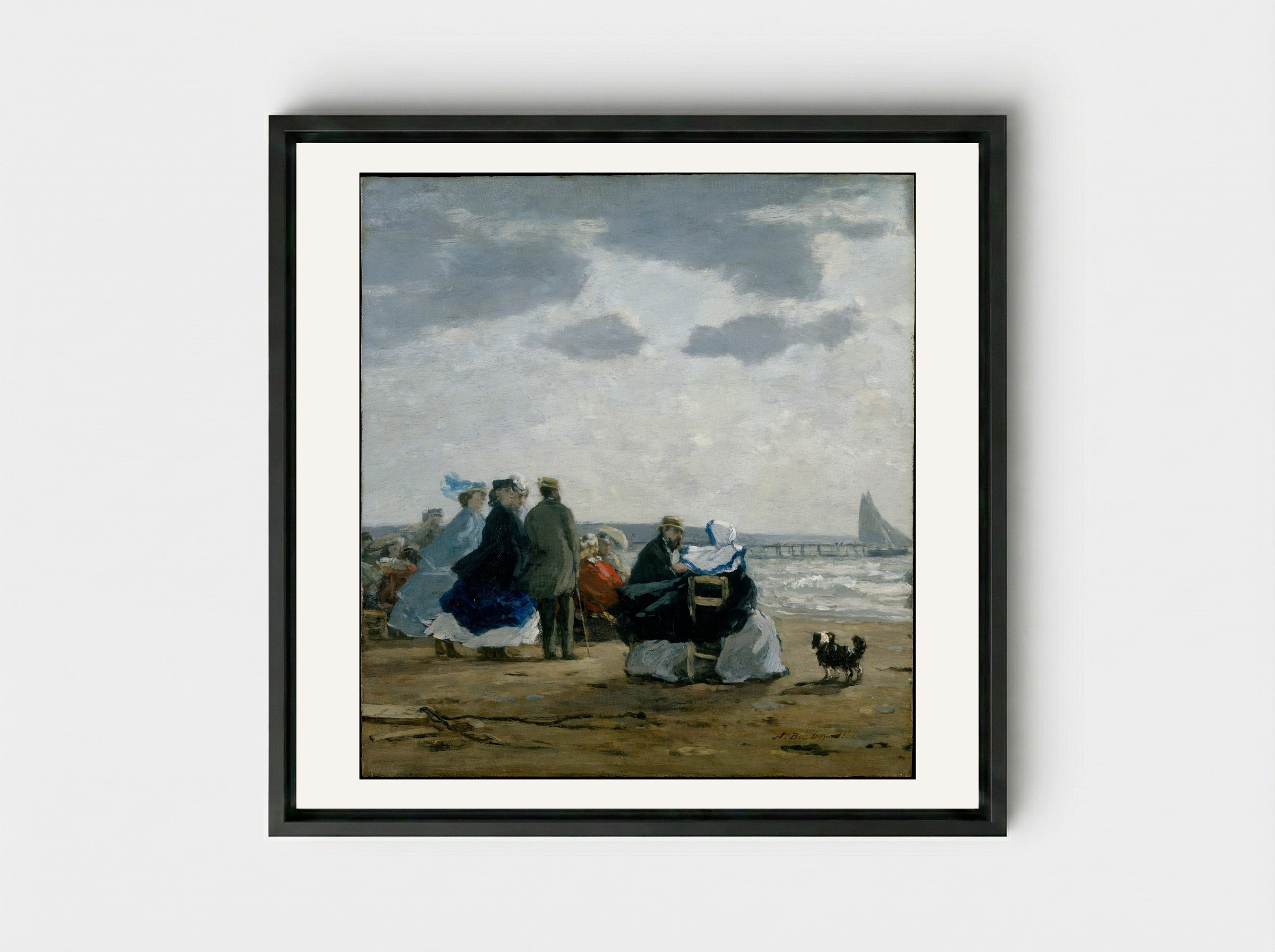On the Beach, Dieppe - Eugène Boudin - Framed Canvas Black