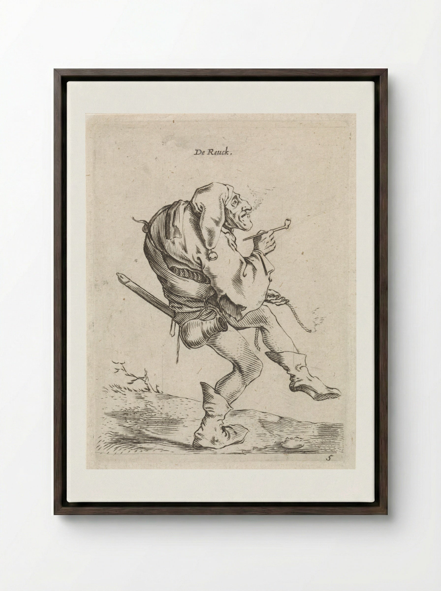 De Reuck (The Sense of Smell) - Cornelis Saftleven - Framed Canvas Dark Wood