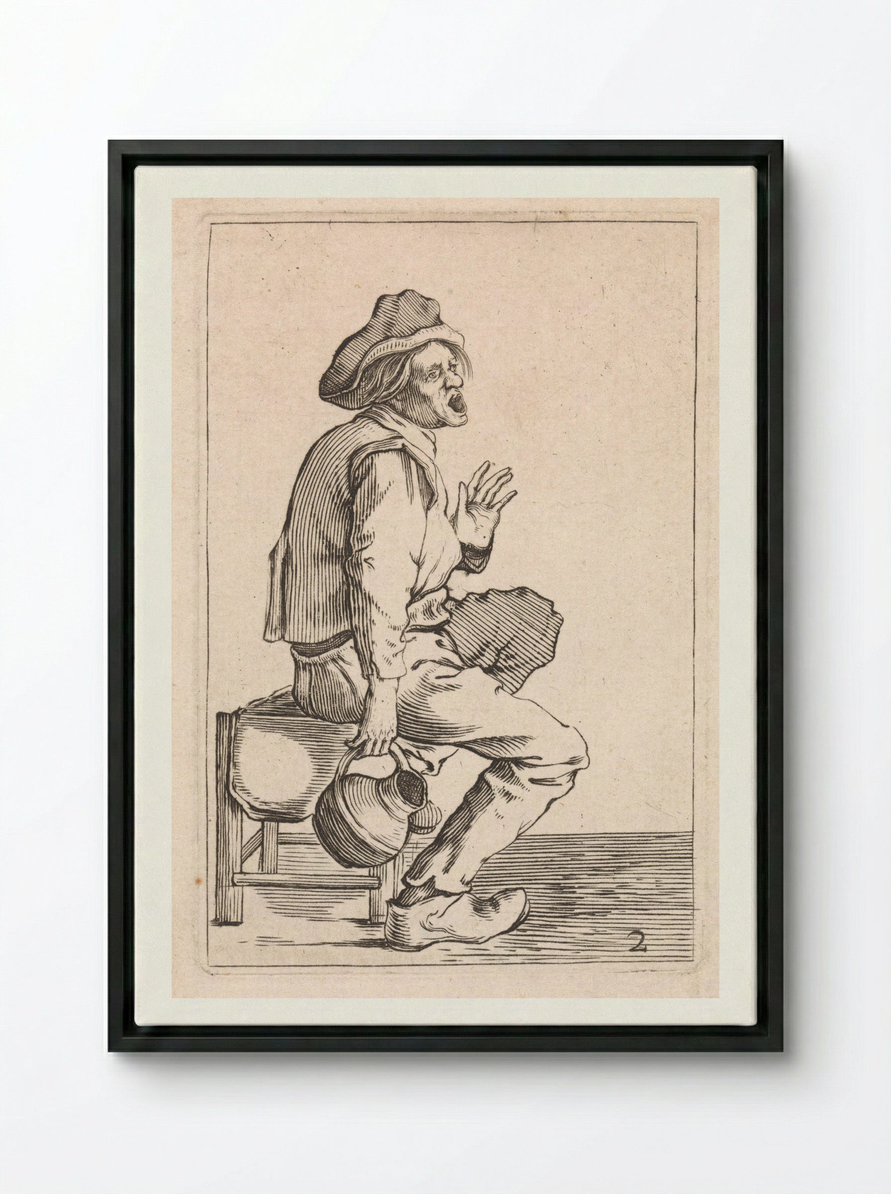 Zittende boer met schenkkan - Cornelis Saftleven - Framed Canvas Black