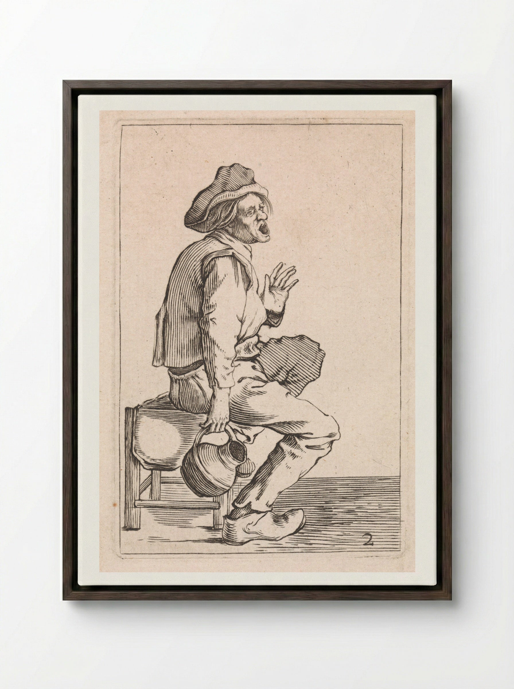 Zittende boer met schenkkan - Cornelis Saftleven - Framed Canvas Dark Wood