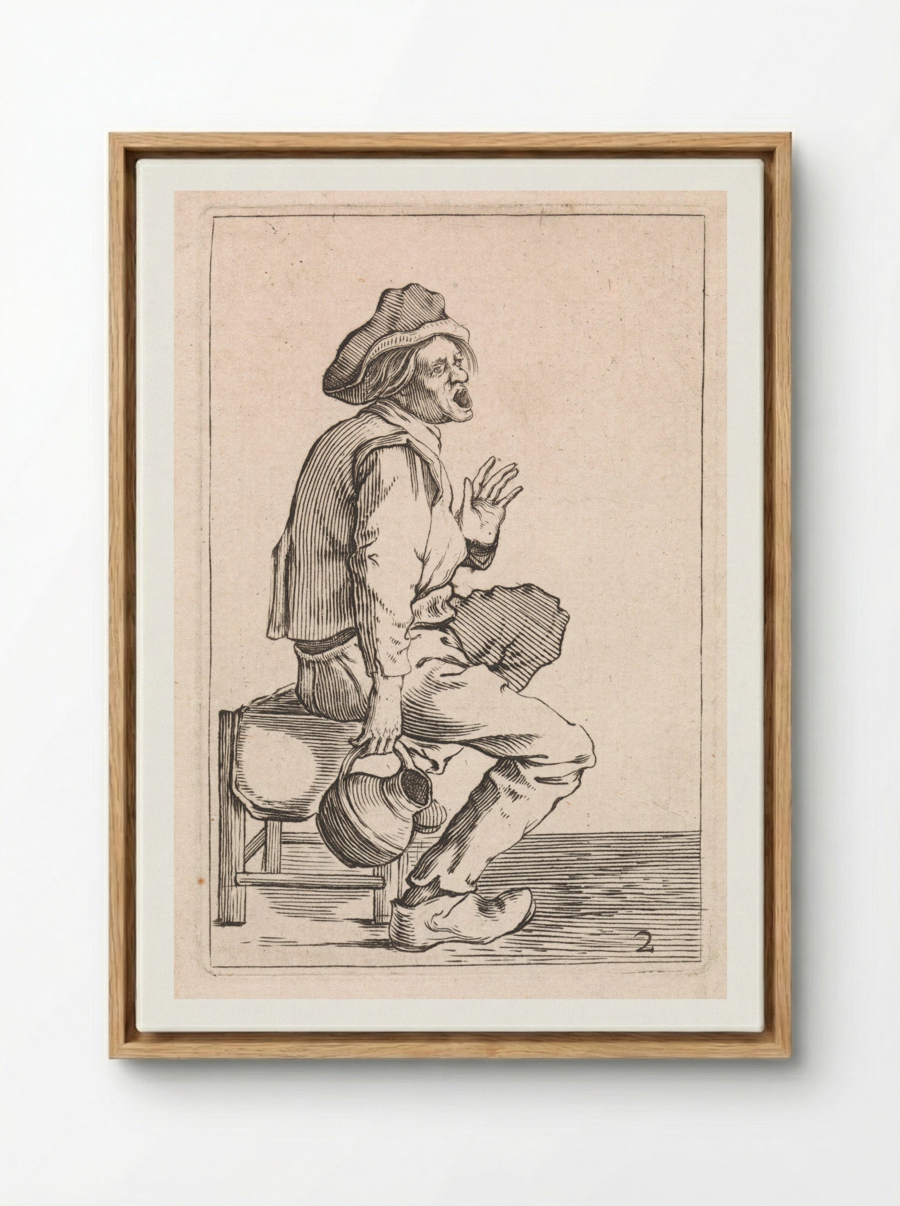 Zittende boer met schenkkan - Cornelis Saftleven - Framed Canvas Wood