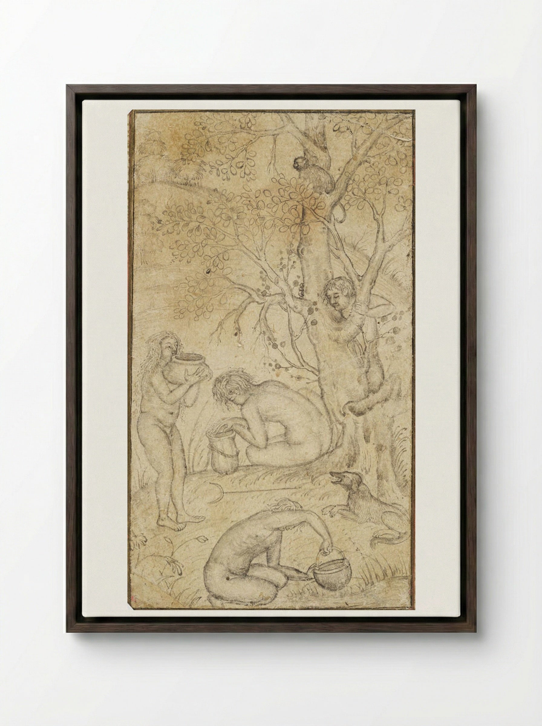 Ascetics Making Bhang - Basawan - Framed Canvas Dark Wood