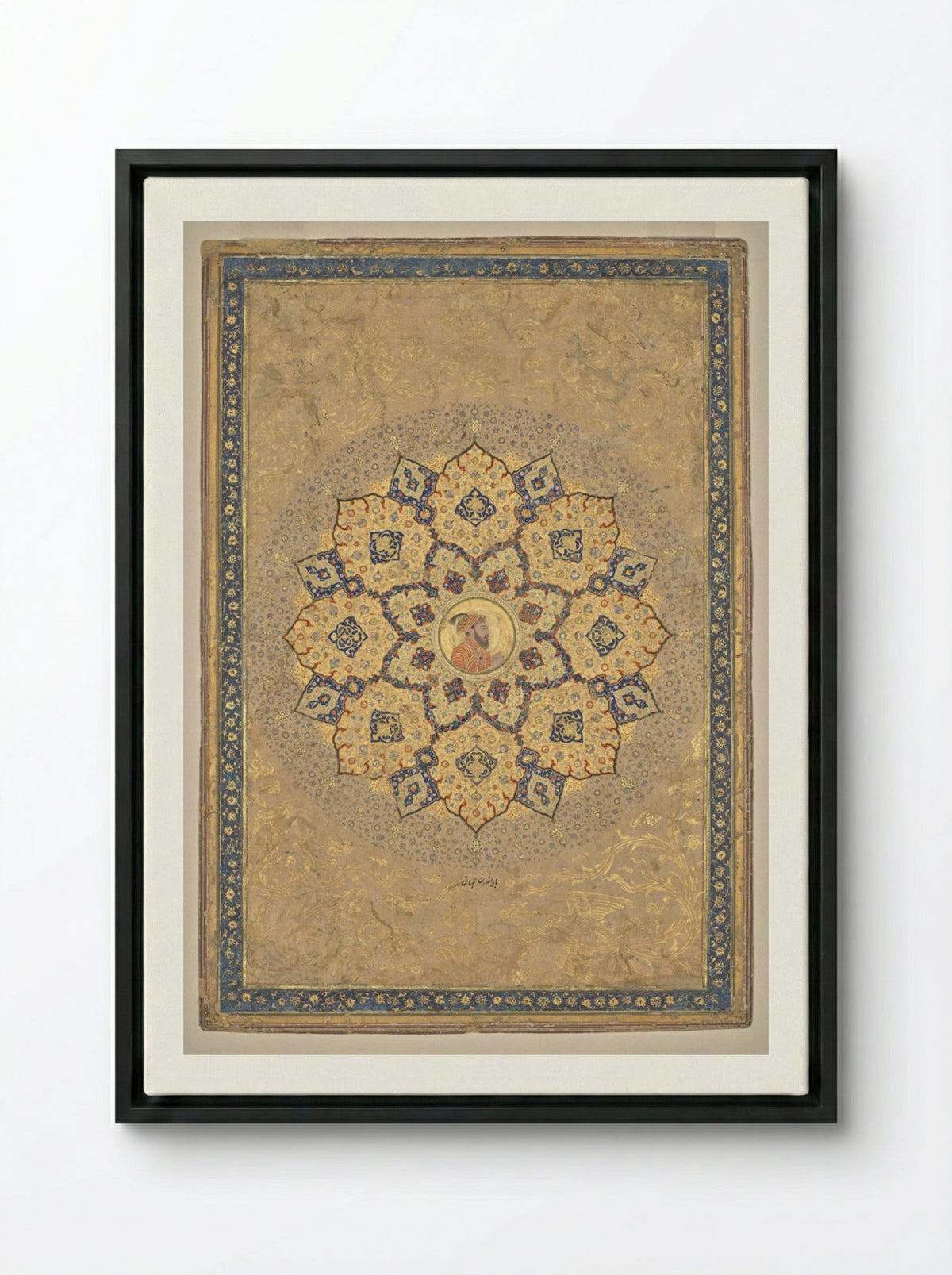Shamsa with portrait of Aurangzeb - Bichitr - Framed Canvas Black