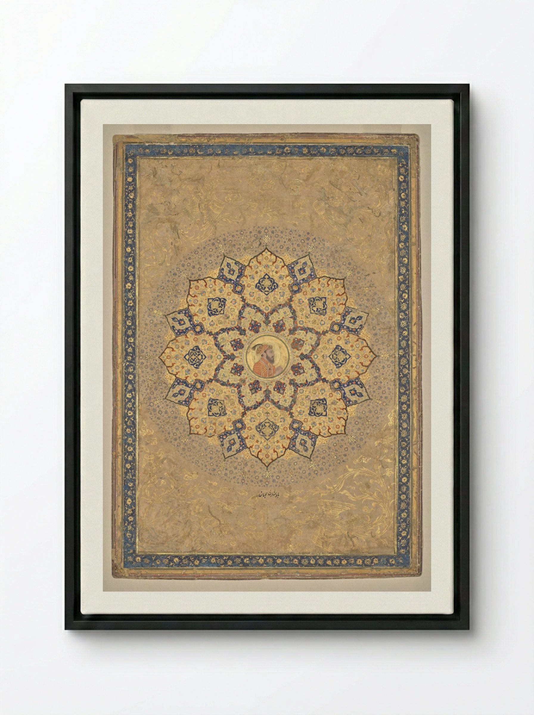 Shamsa with portrait of Aurangzeb - Bichitr - Framed Canvas Black