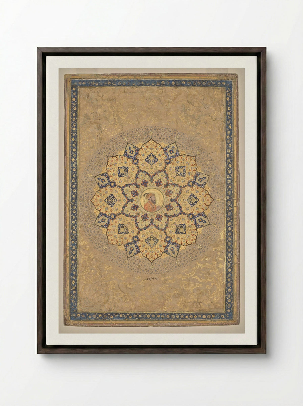 Shamsa with portrait of Aurangzeb - Bichitr - Framed Canvas Dark Wood