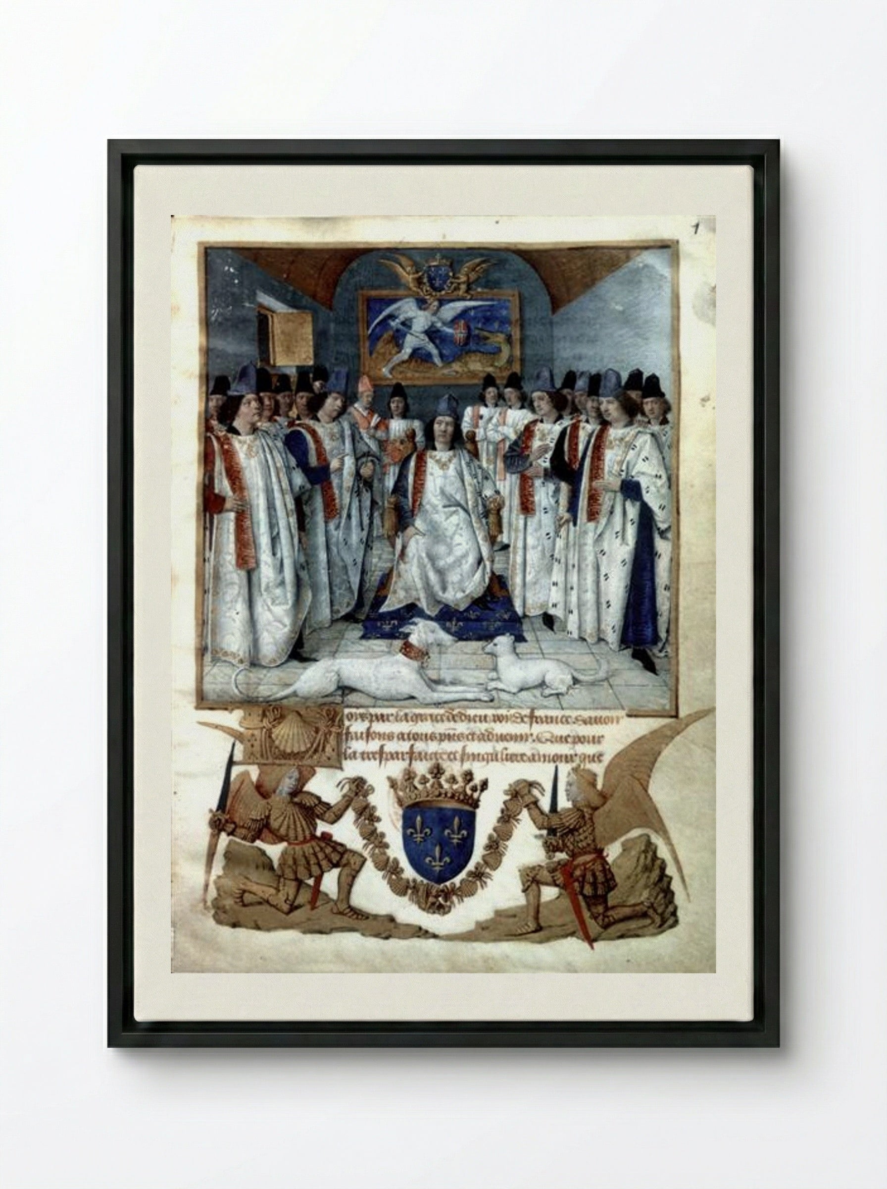 Louis XI presiding over the Chapter of the Order of Saint Michael - Jean Fouquet - Framed Canvas Black