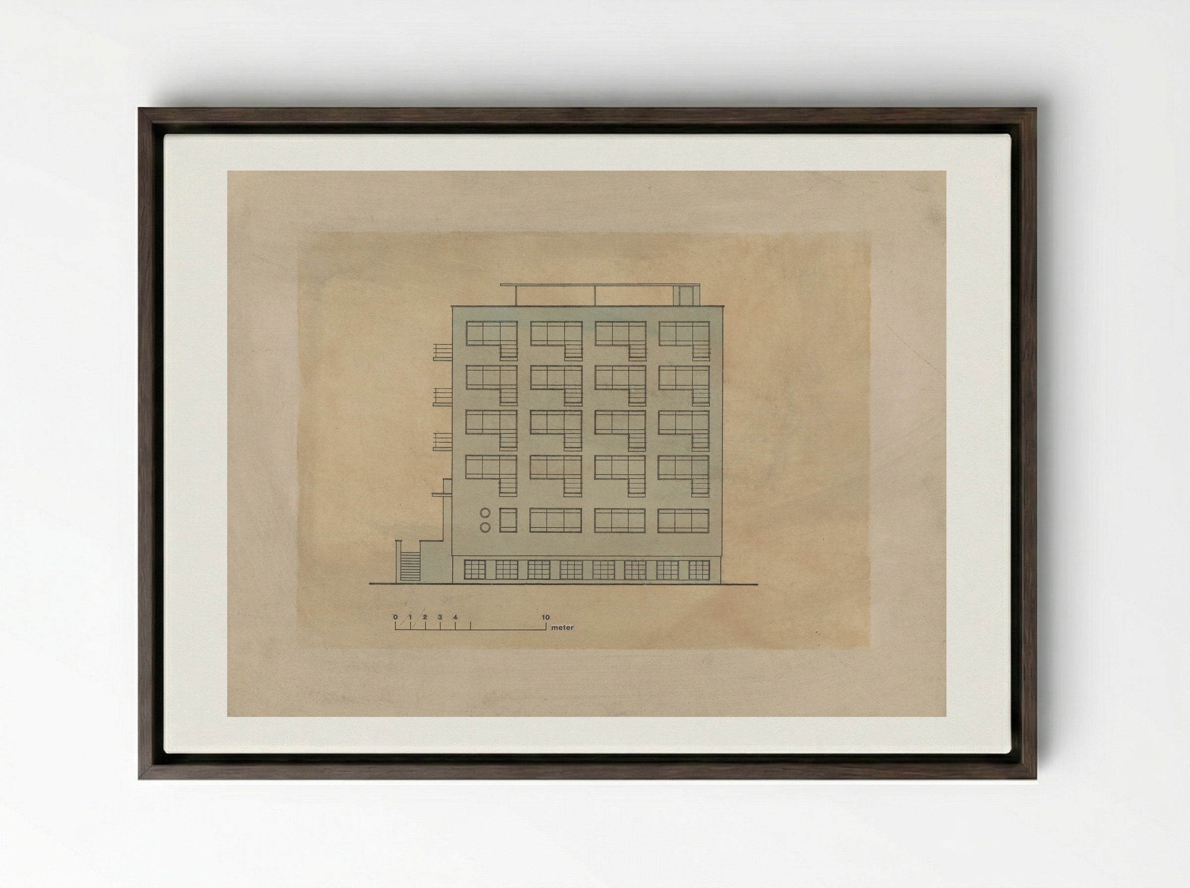 Bauhaus Building, Dessau: Studio Wing Elevation - Walter Gropius - Framed Canvas Dark Wood