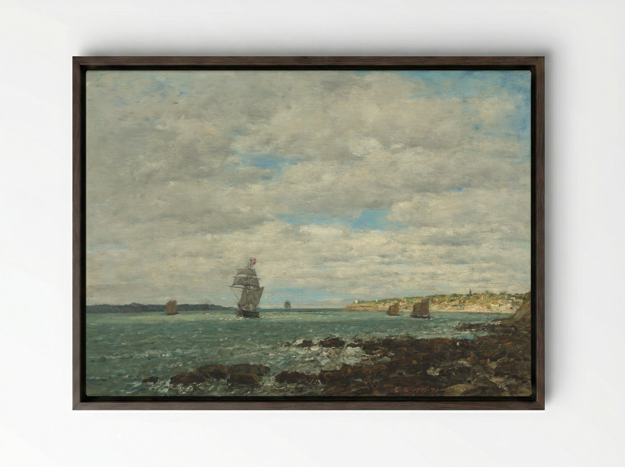 Coast of Brittany - Eugène Boudin - Framed Canvas Dark Wood