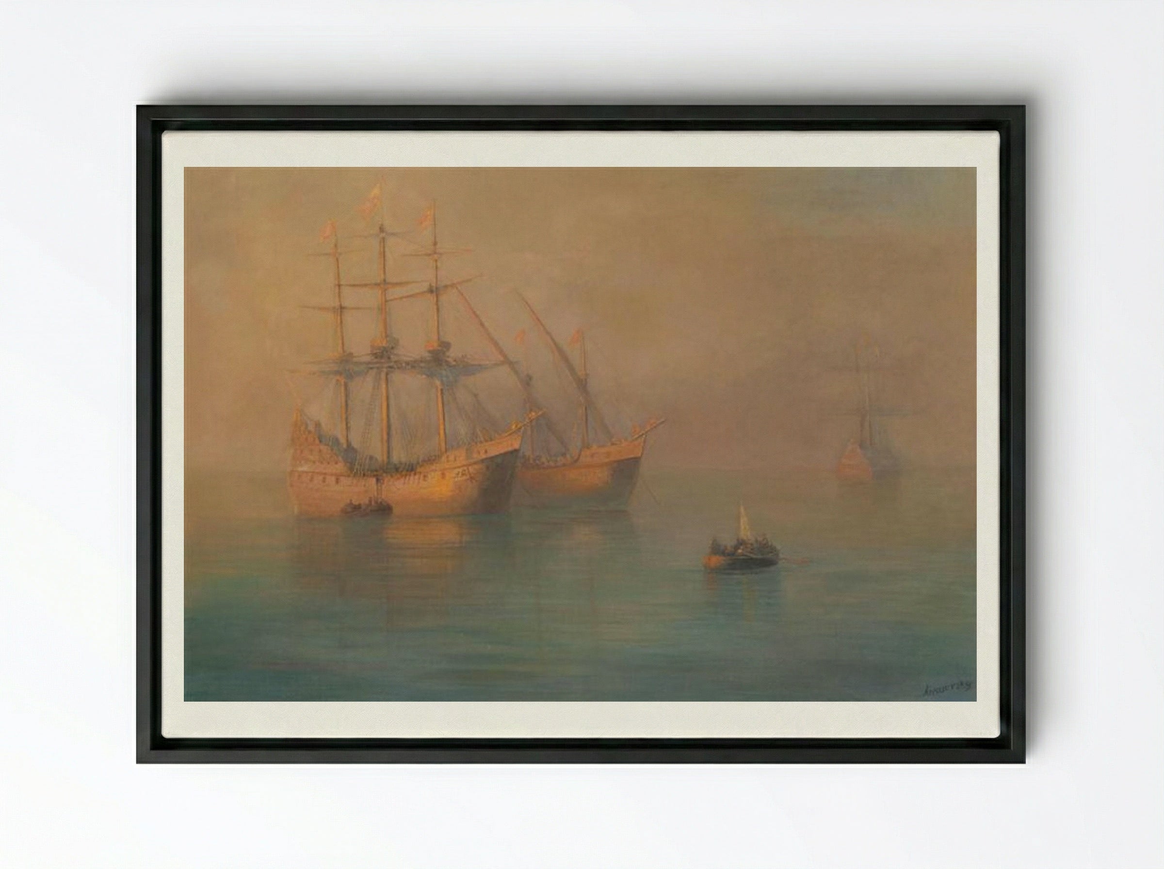 Ships of Columbus - Ivan Aivazovsky - Framed Canvas Black