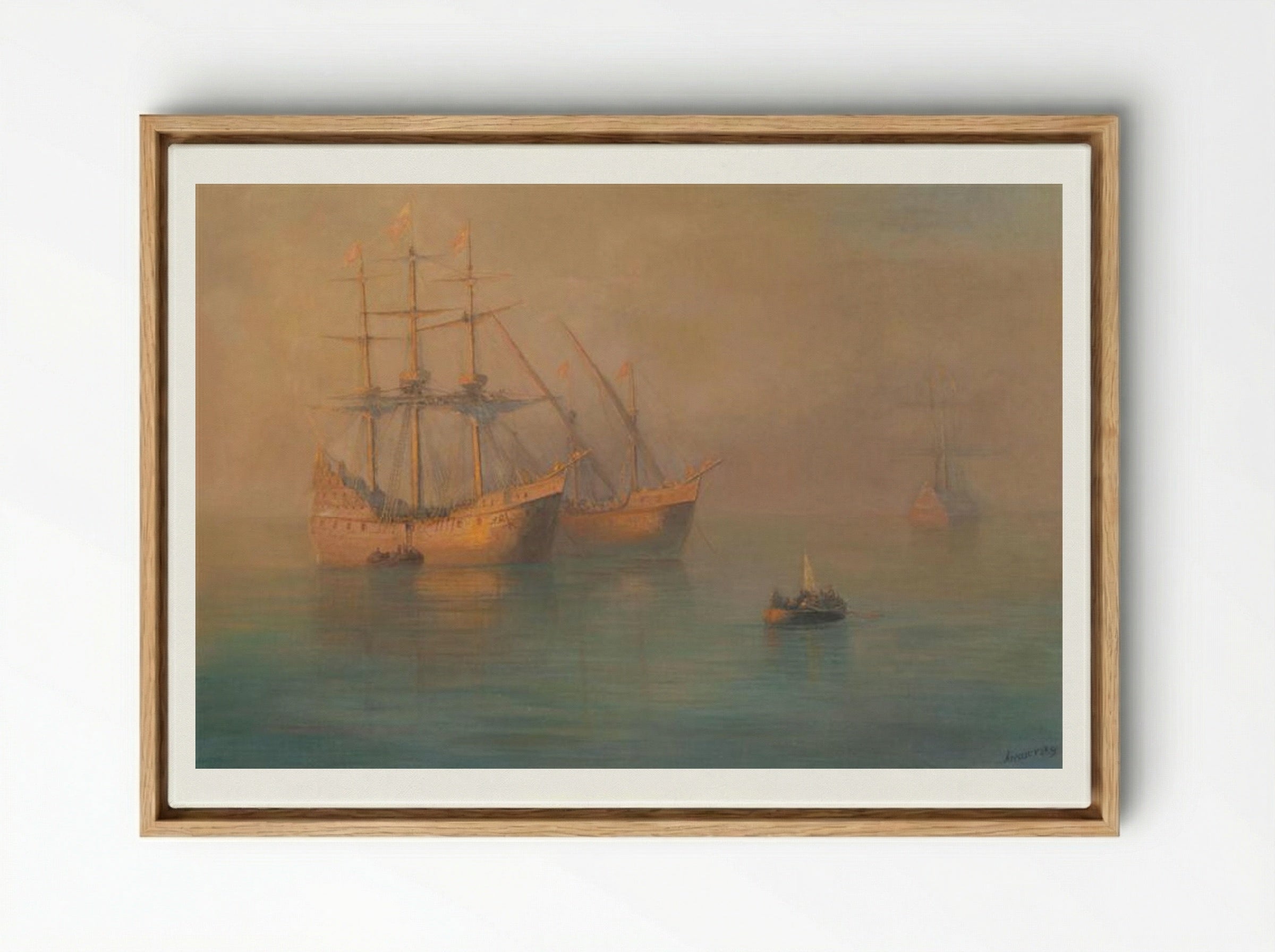 Ships of Columbus - Ivan Aivazovsky - Framed Canvas Wood