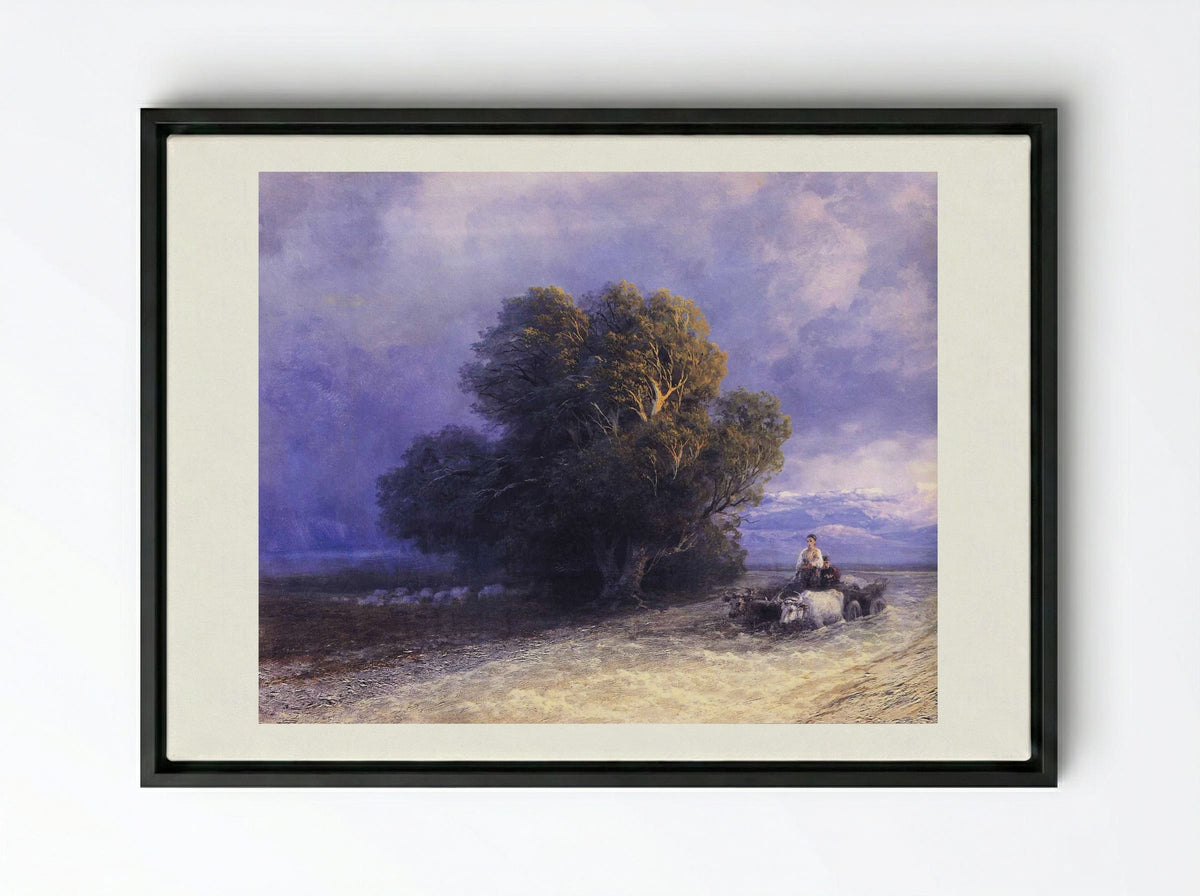 Ox Cart Crossing a Flooded Plain - Ivan Aivazovsky - Framed Canvas Black