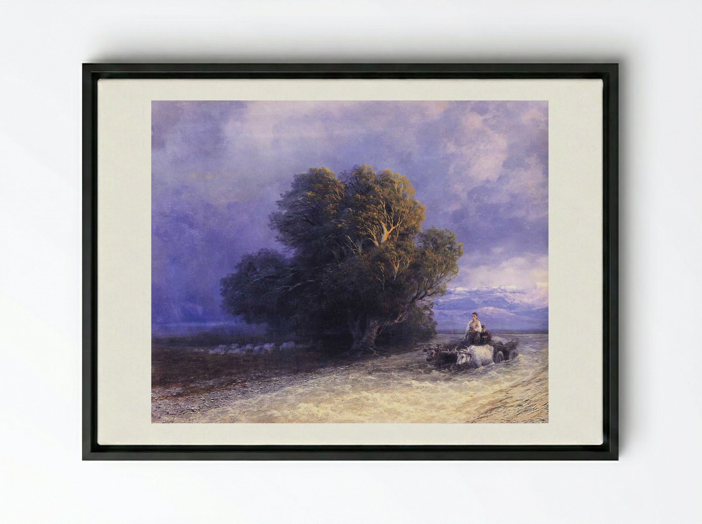 Ox Cart Crossing a Flooded Plain - Ivan Aivazovsky - Framed Canvas Black