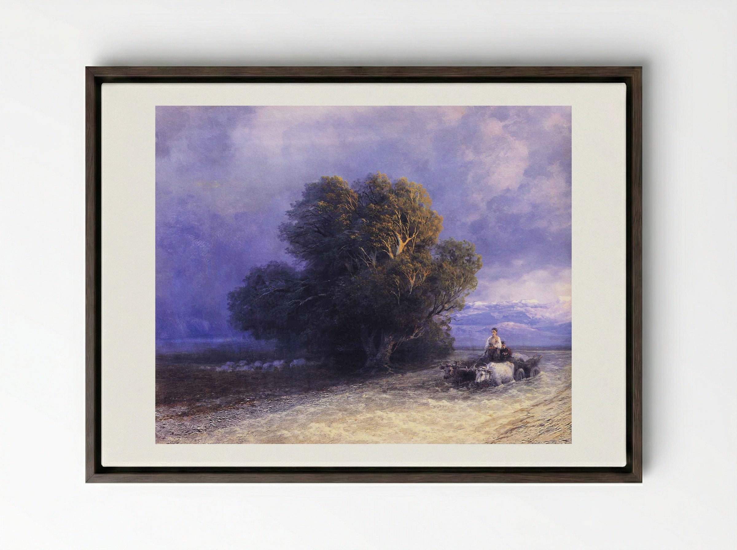 Ox Cart Crossing a Flooded Plain - Ivan Aivazovsky - Framed Canvas Dark Wood