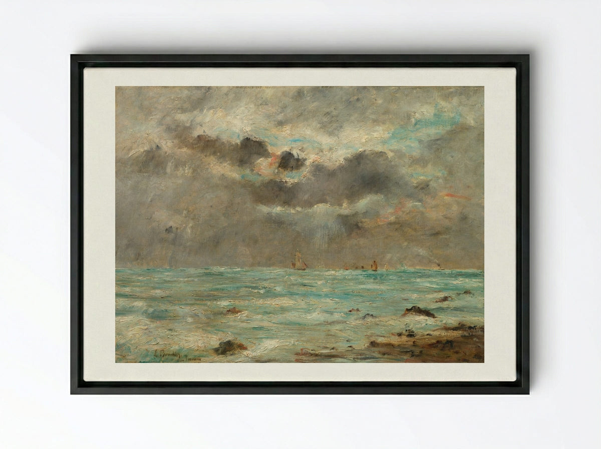The Coast at Trouville - Eugène Boudin - Framed Canvas Black