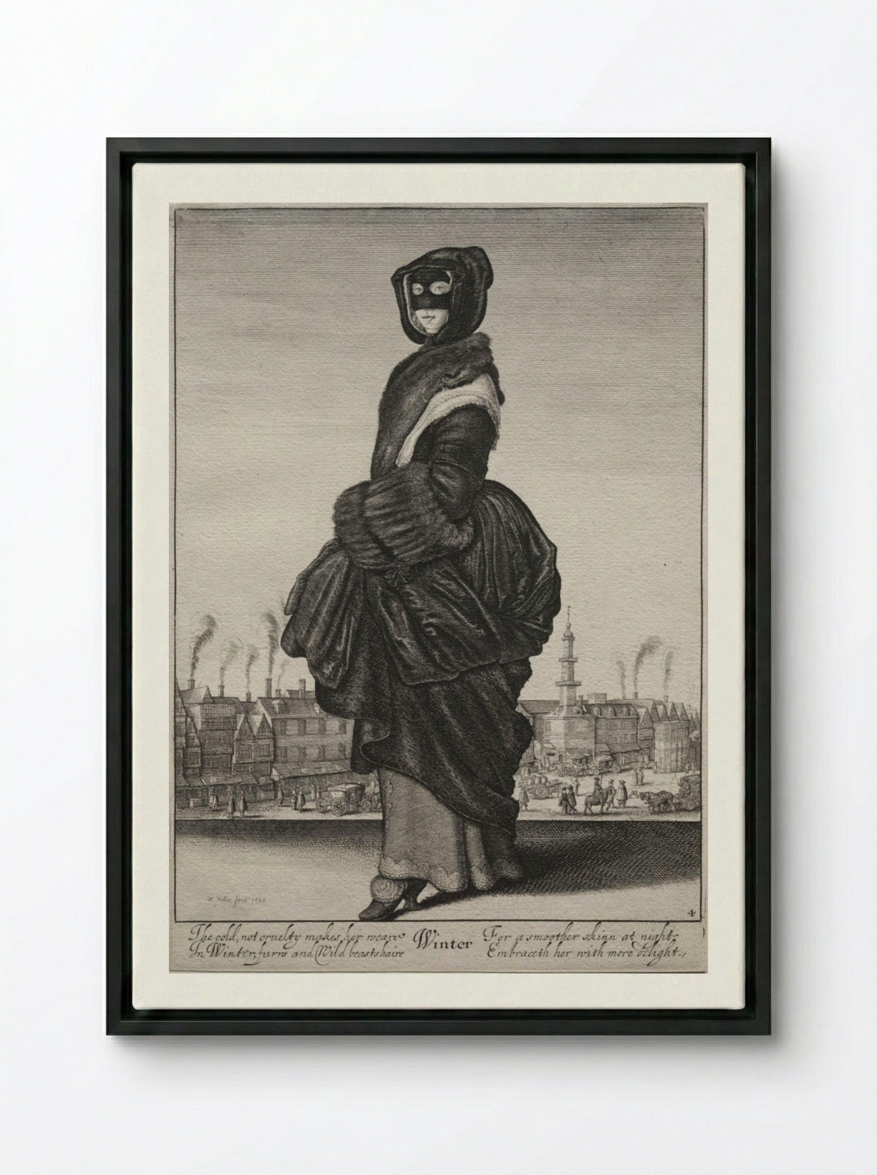 Winter - Wenceslaus Hollar - Framed Canvas Black