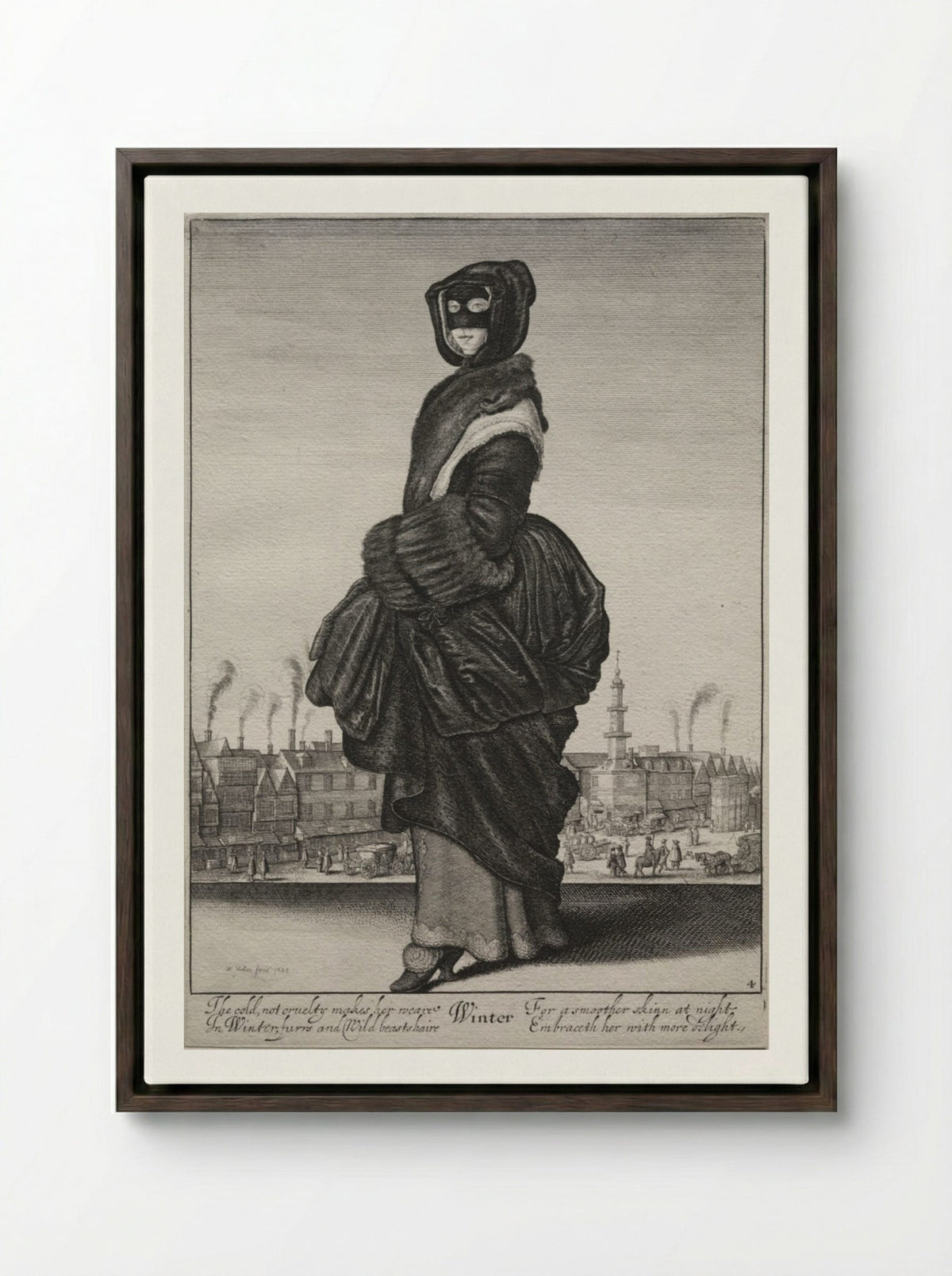 Winter - Wenceslaus Hollar - Framed Canvas Dark Wood