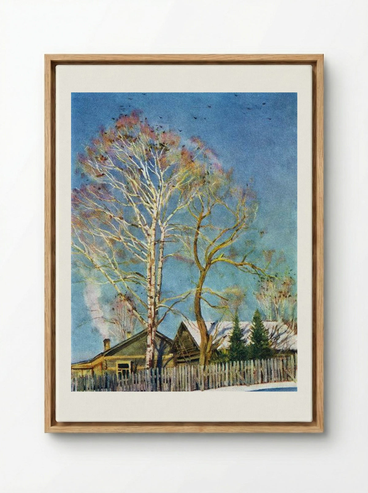 Blue Morning. Rooks on the Birches. Ligachevo - Konstantin Yuon - Framed Canvas Wood