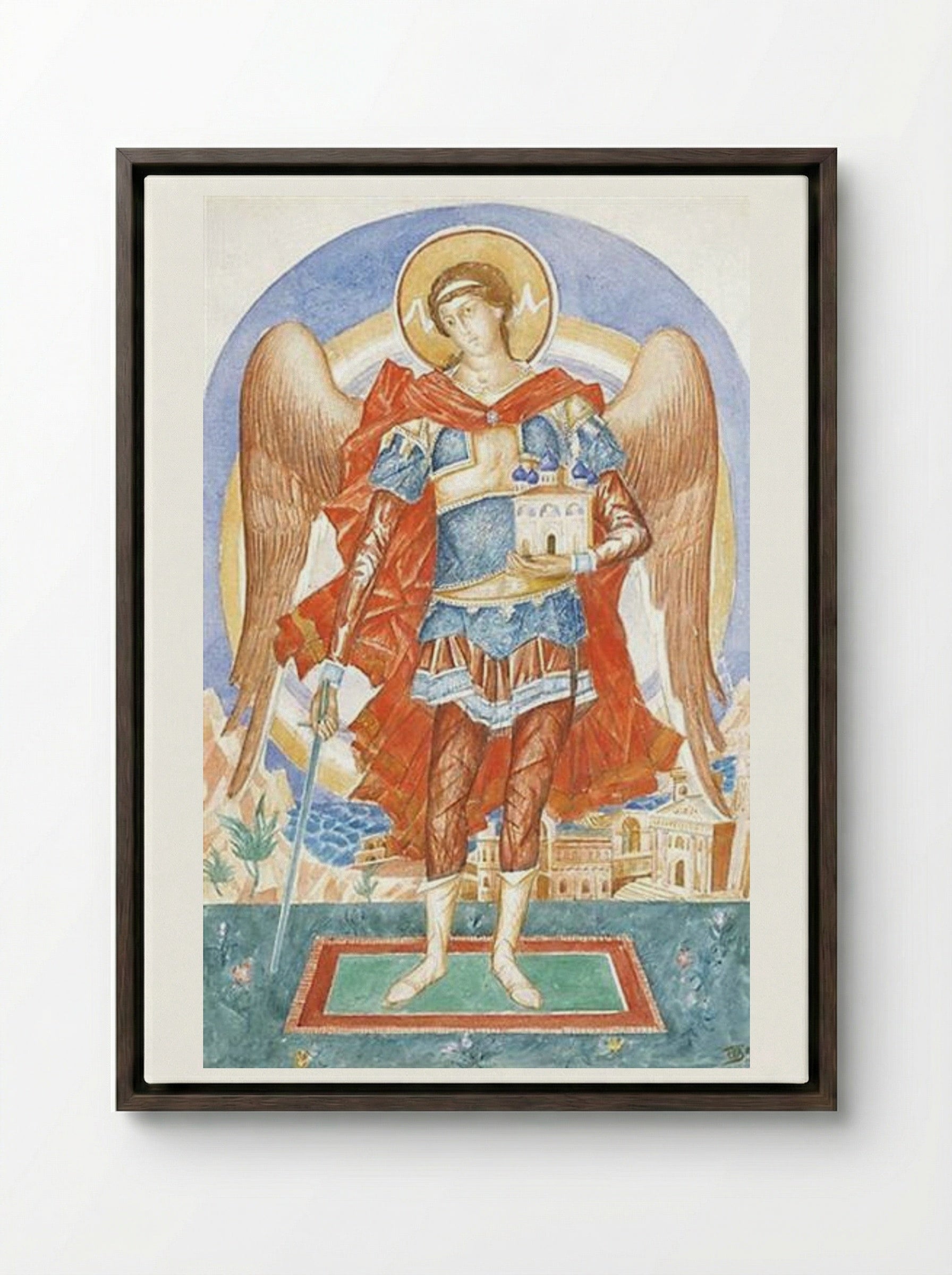 Archangel Michael - Kuzma Petrov-Vodkin - Framed Canvas Dark Wood