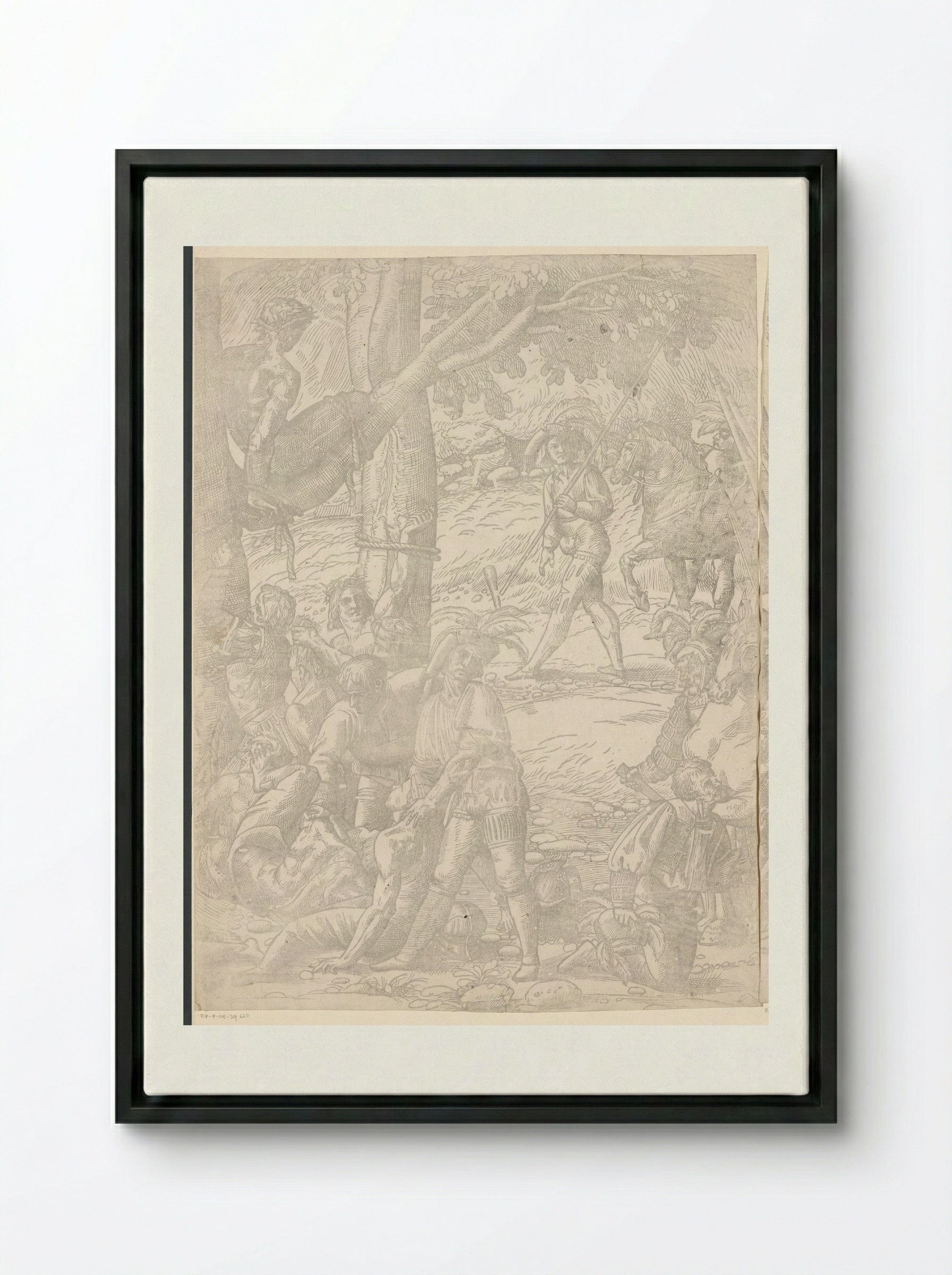 Martyrdom of the Ten Thousand (Seventh Part) - Domenico Campagnola - Framed Canvas Black