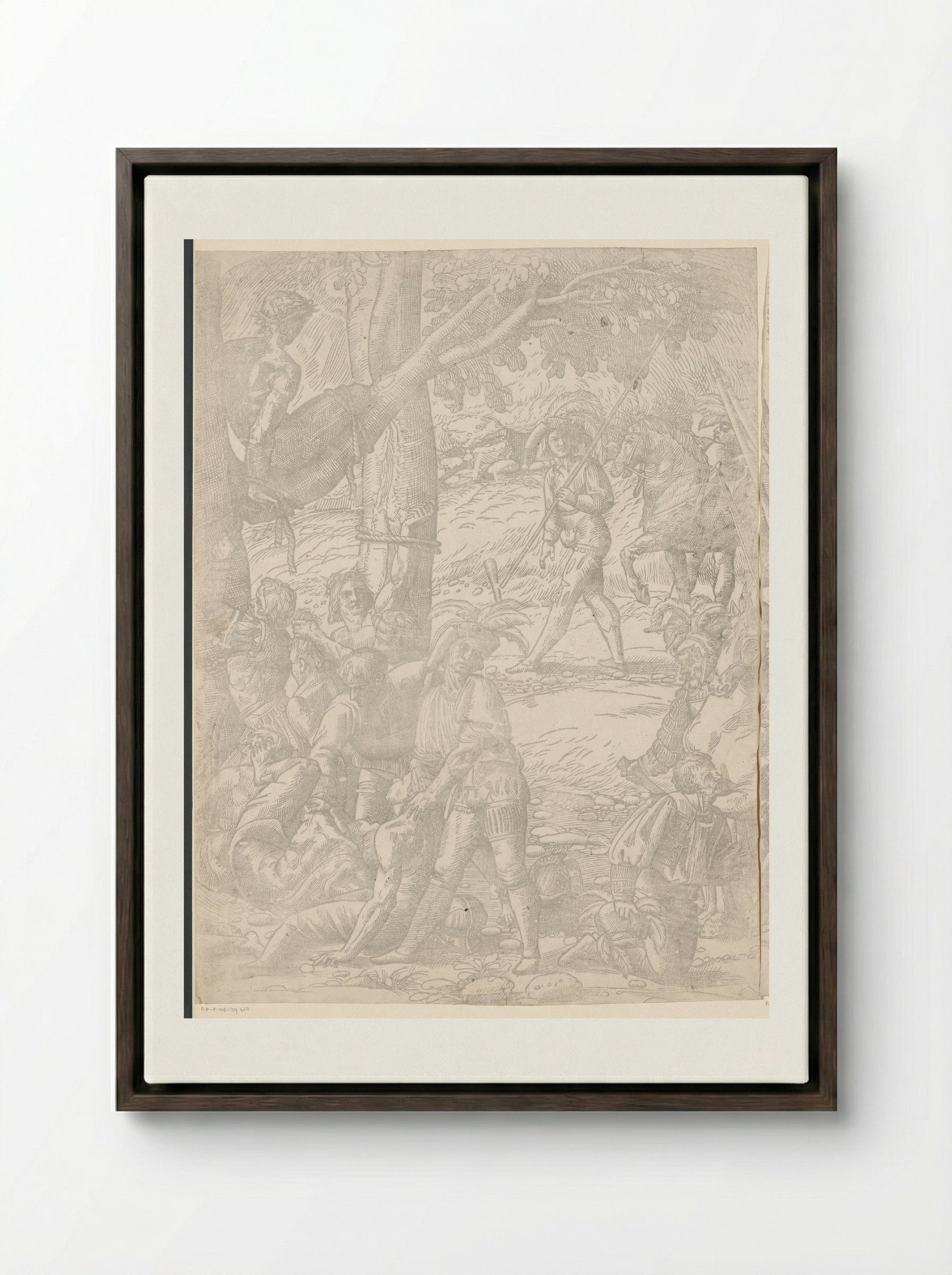 Martyrdom of the Ten Thousand (Seventh Part) - Domenico Campagnola - Framed Canvas Dark Wood