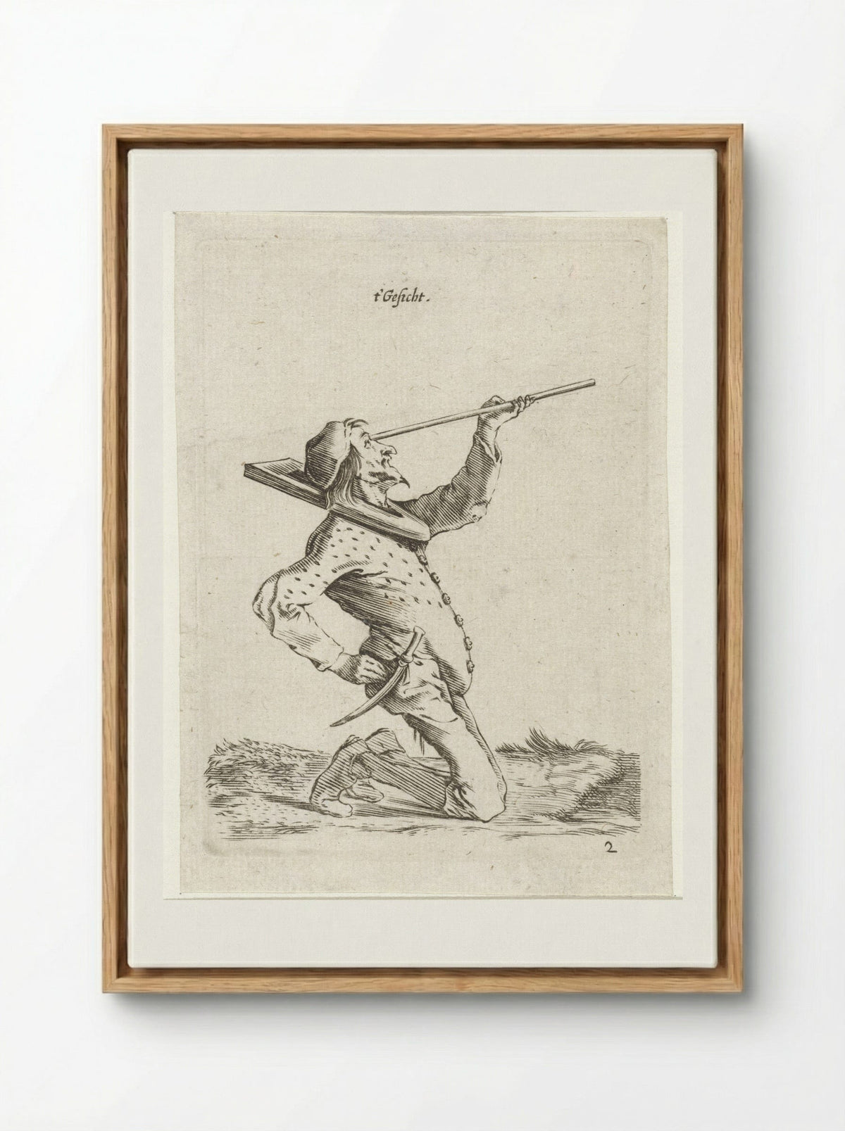 Man die langs een stok tuurt (Sight) - Cornelis Saftleven - Framed Canvas Wood