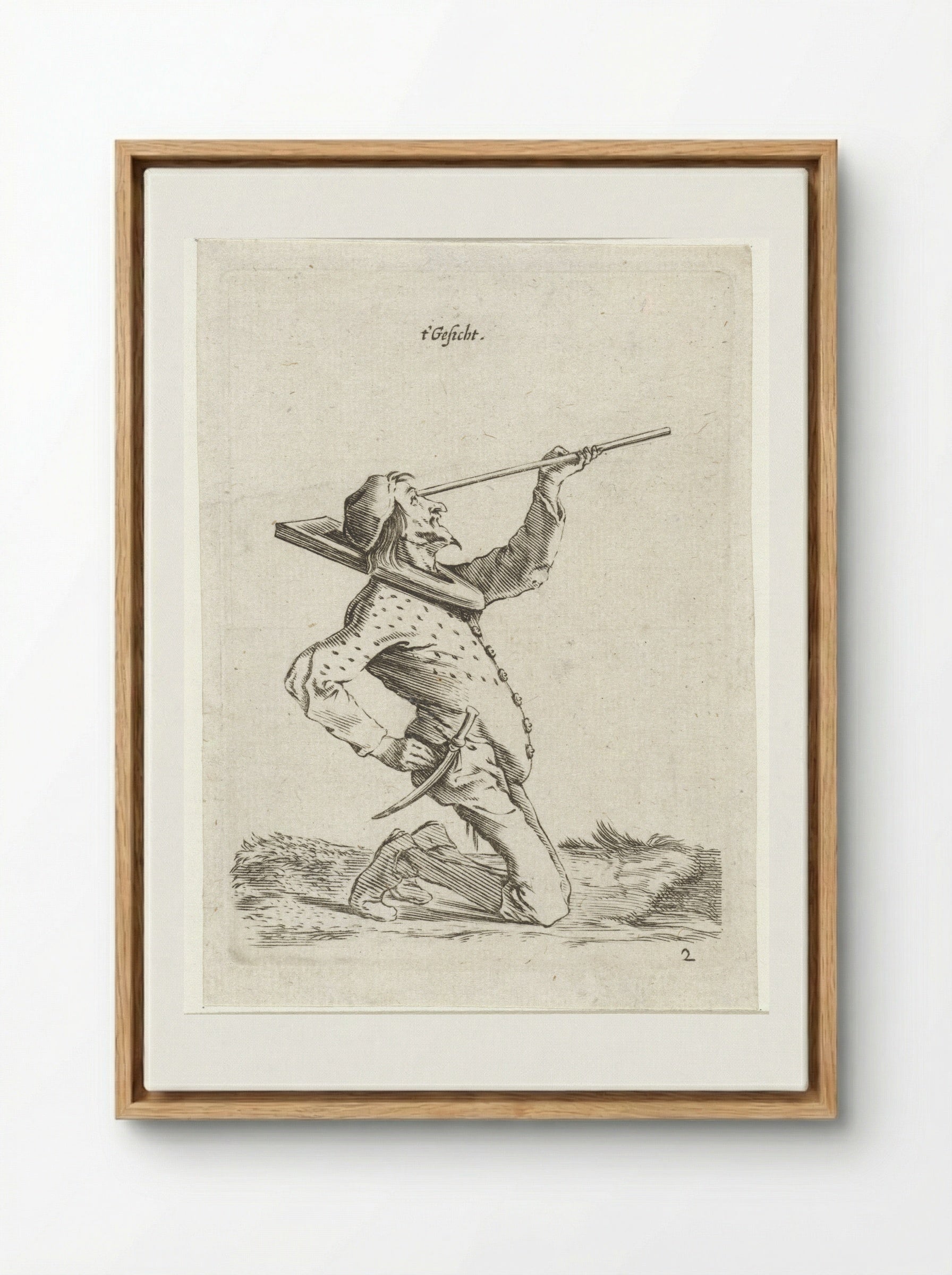 Man die langs een stok tuurt (Sight) - Cornelis Saftleven - Framed Canvas Wood
