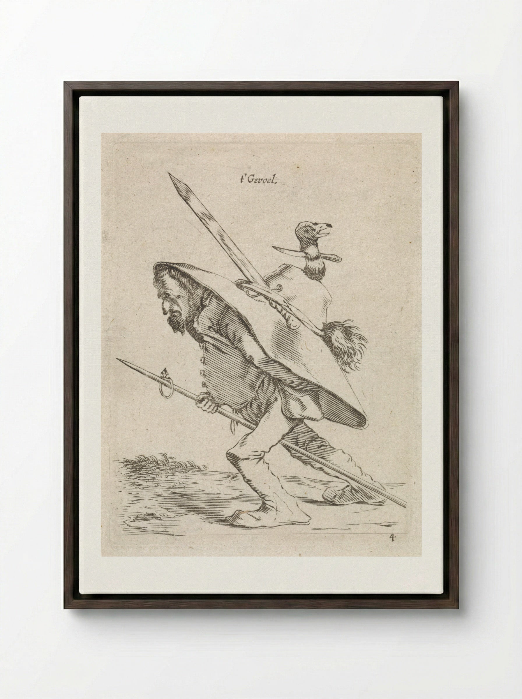 t' Gevoel (Sense of Touch) - Cornelis Saftleven - Framed Canvas Dark Wood