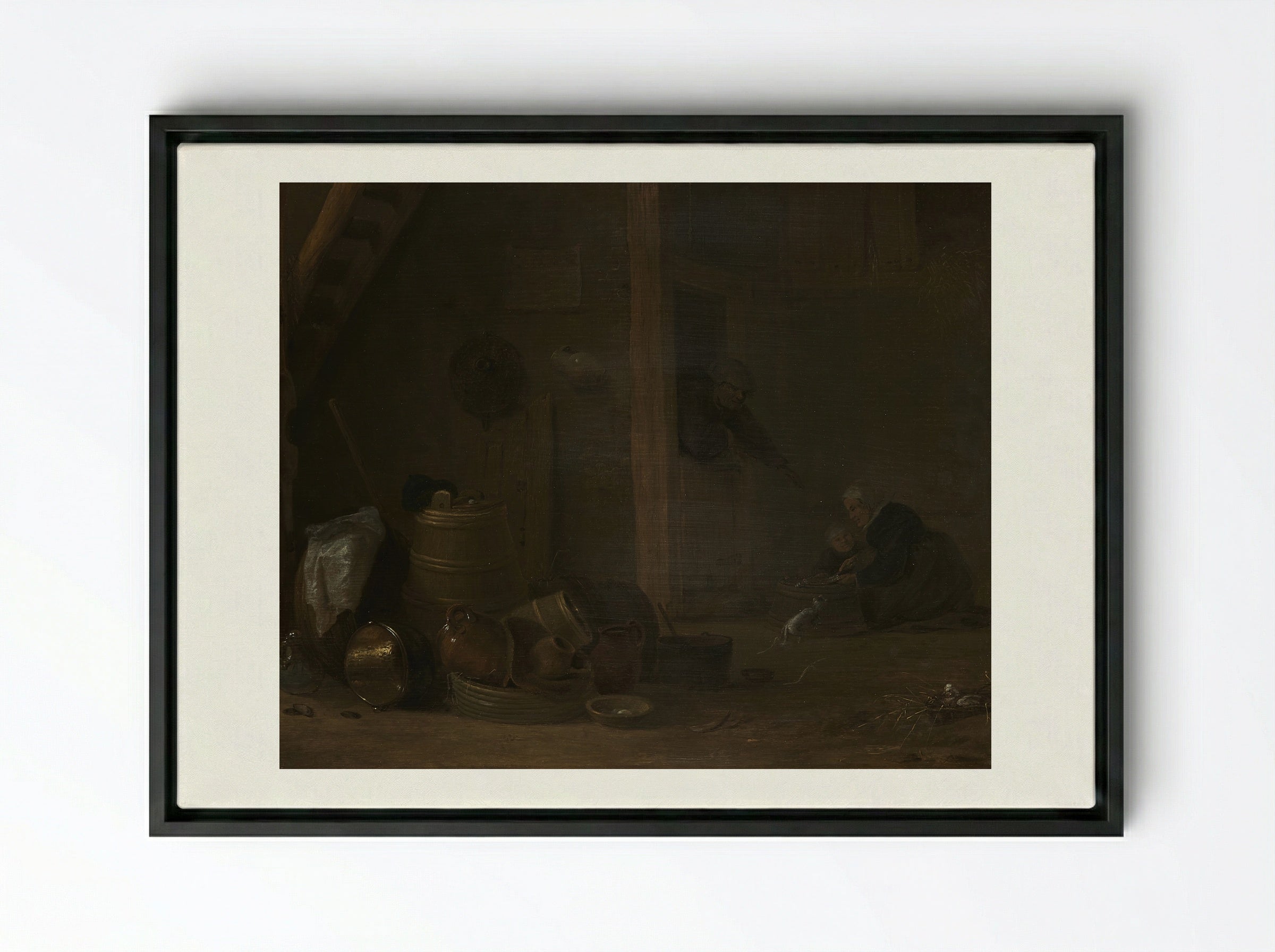 A Barn Interior with Two Goats - Cornelis Saftleven - Framed Canvas Black