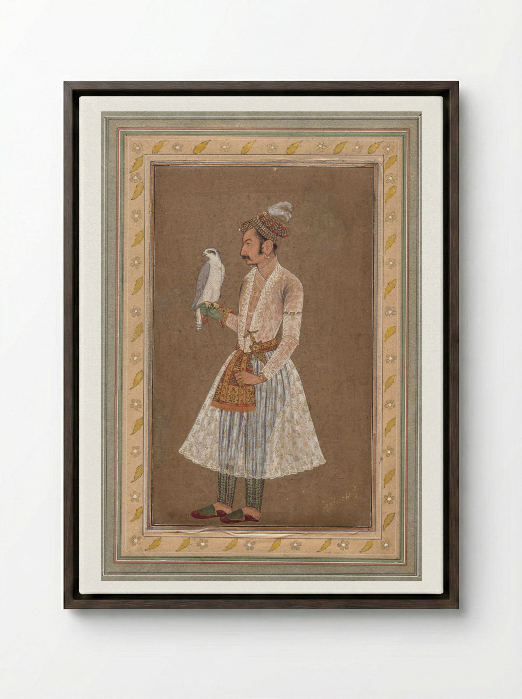 Portrait of Raja Jagat Singh of Nurpur - Bichitr - Framed Canvas Dark Wood