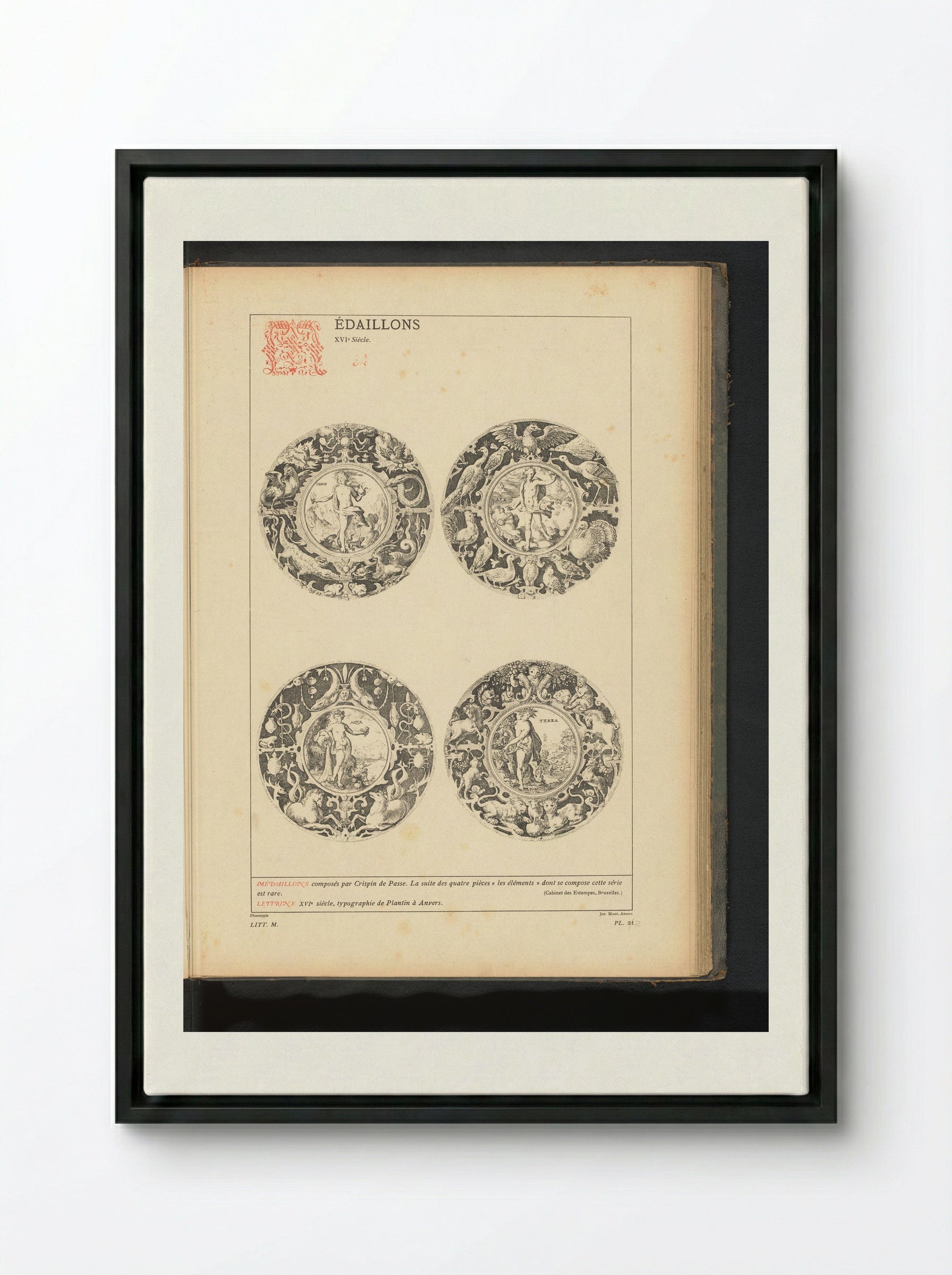 The Four Elements (Medallion Series) - Crispijn van de Passe (I) - Framed Canvas Black