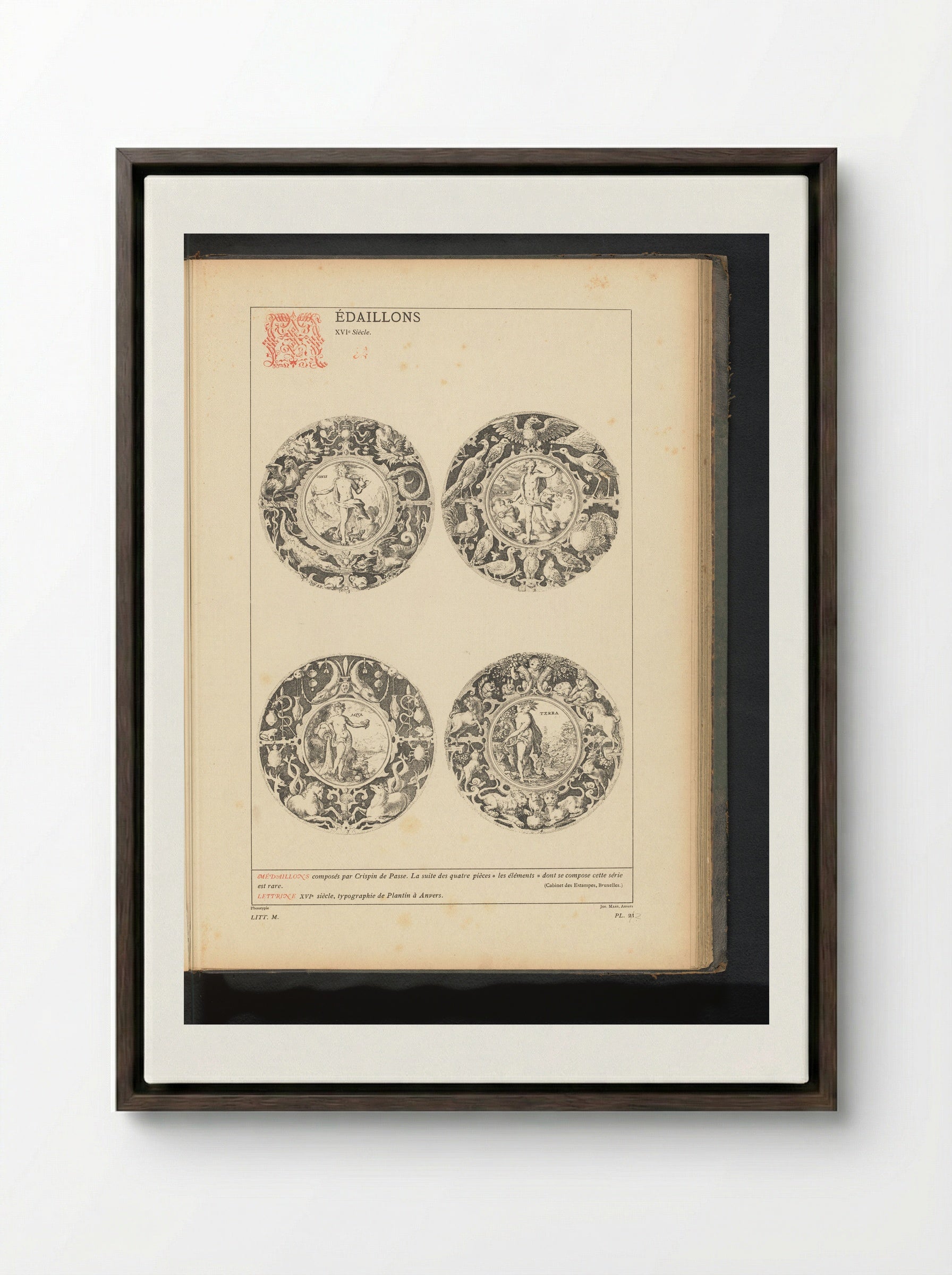 The Four Elements (Medallion Series) - Crispijn van de Passe (I) - Framed Canvas Dark Wood