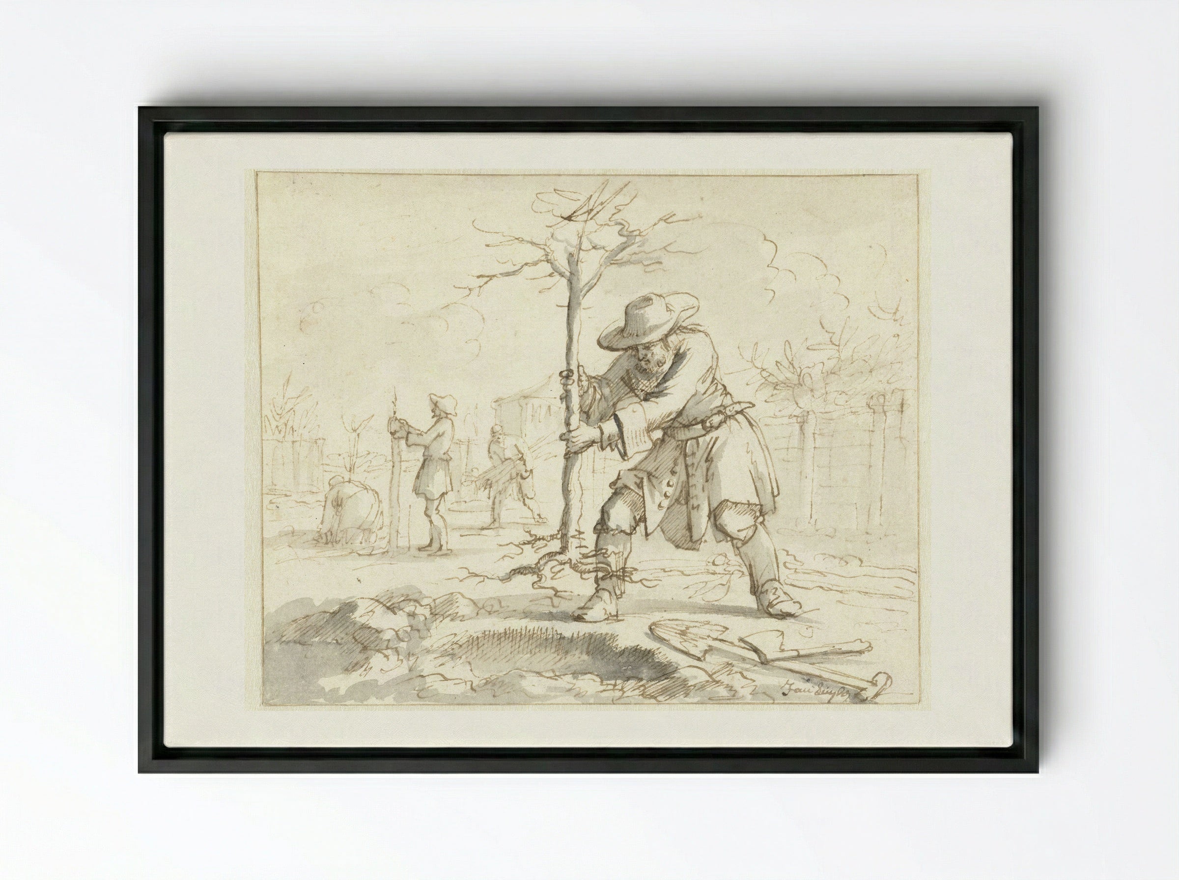 Het planten van bomen - Jan Luyken - Framed Canvas Black