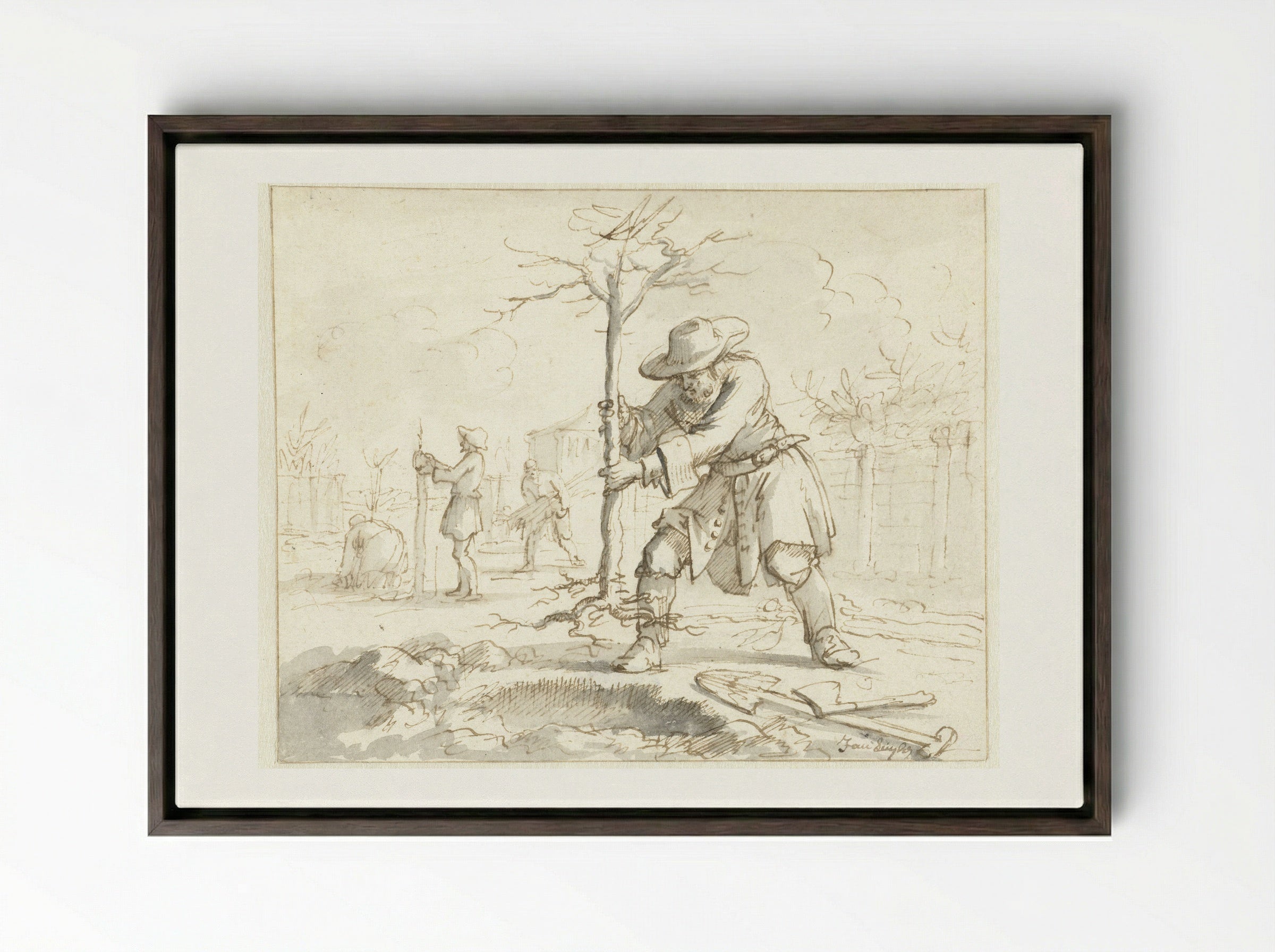 Het planten van bomen - Jan Luyken - Framed Canvas Dark Wood