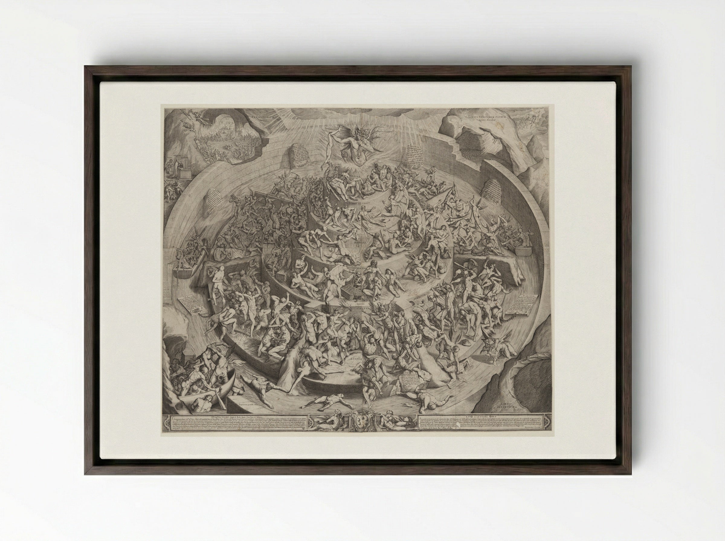 The Inferno According to Dante - Jacques Callot - Framed Canvas Dark Wood